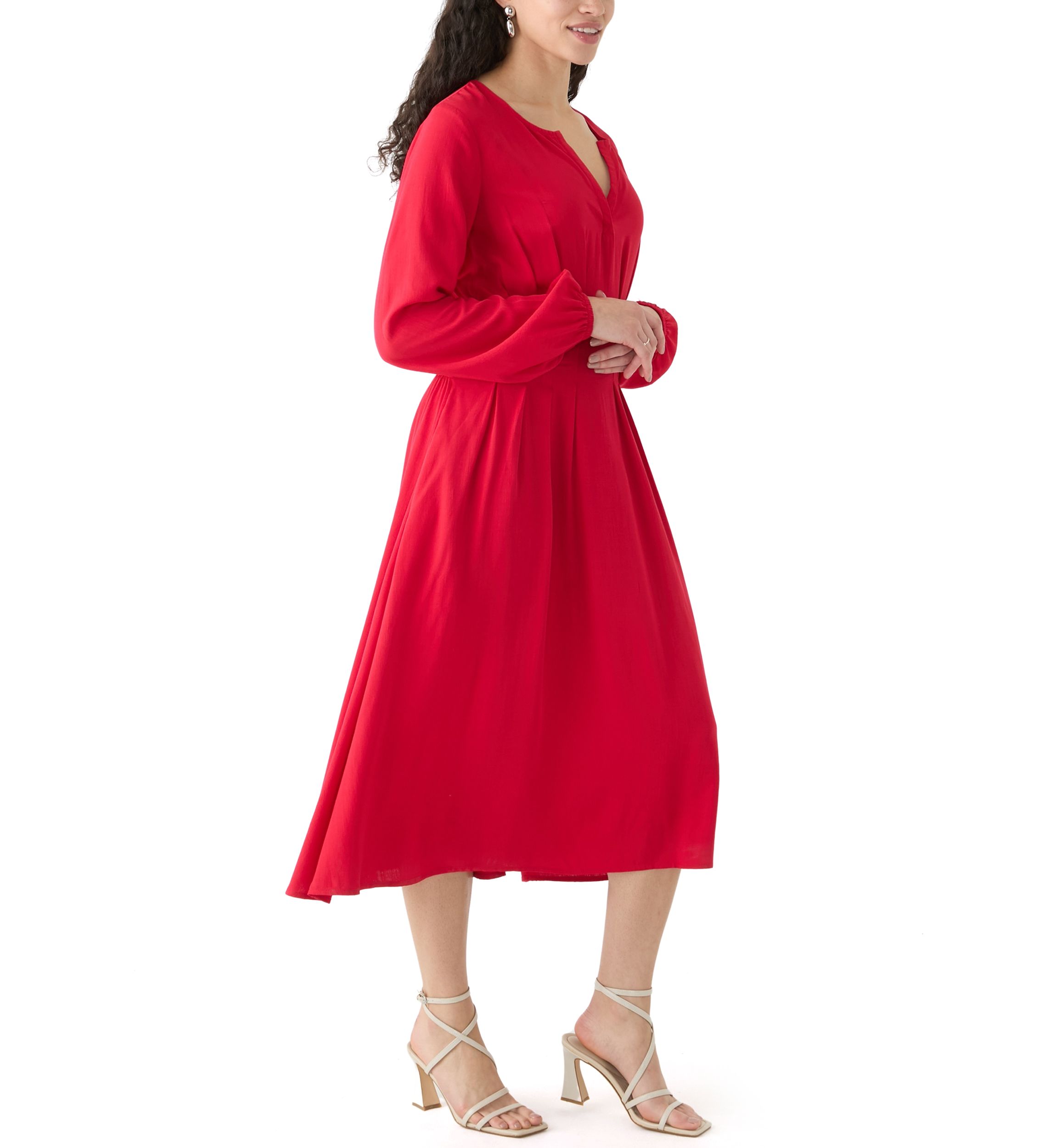 Womens Woven Button Front Midi Dress