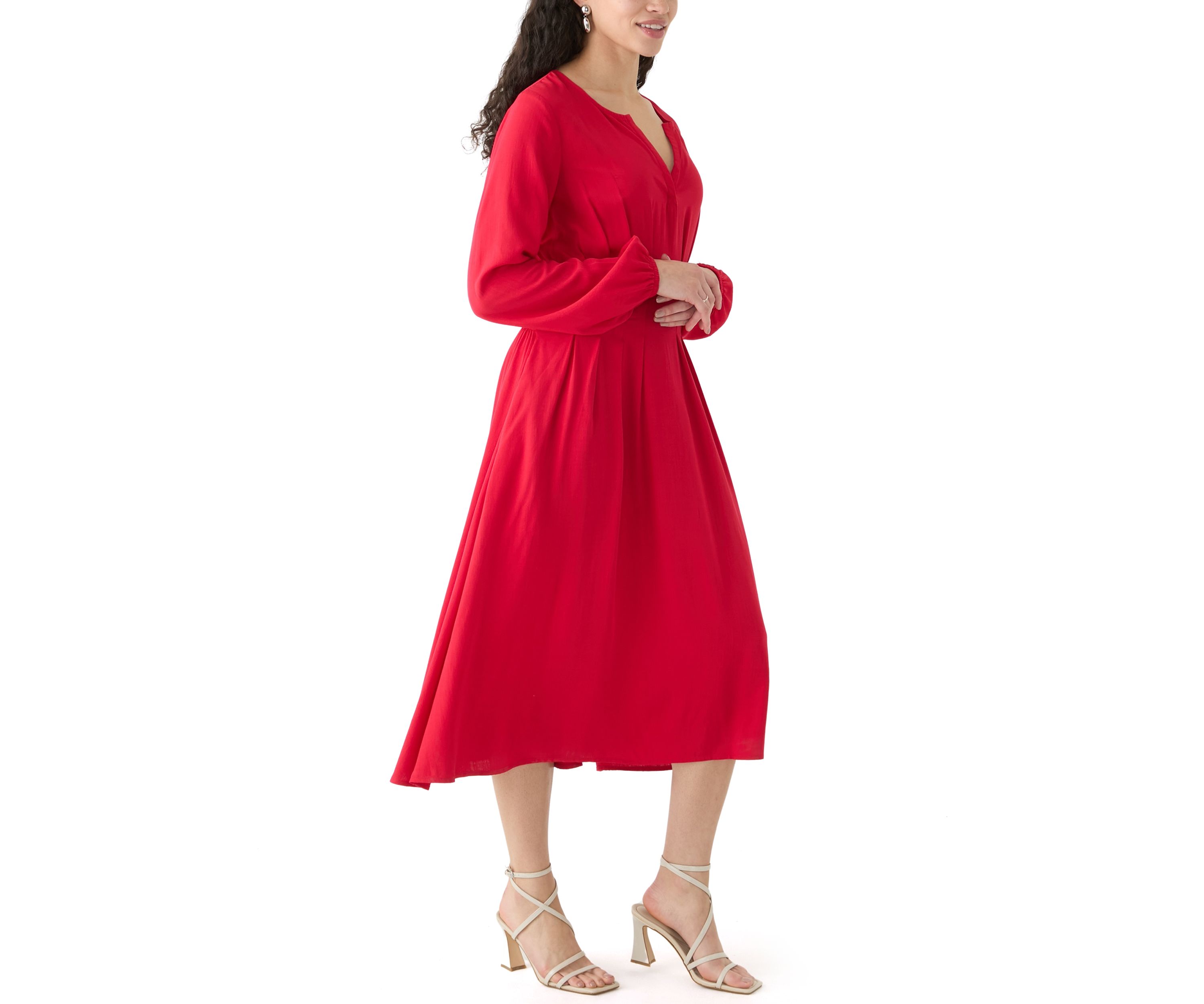 Womens Woven Button Front Midi Dress