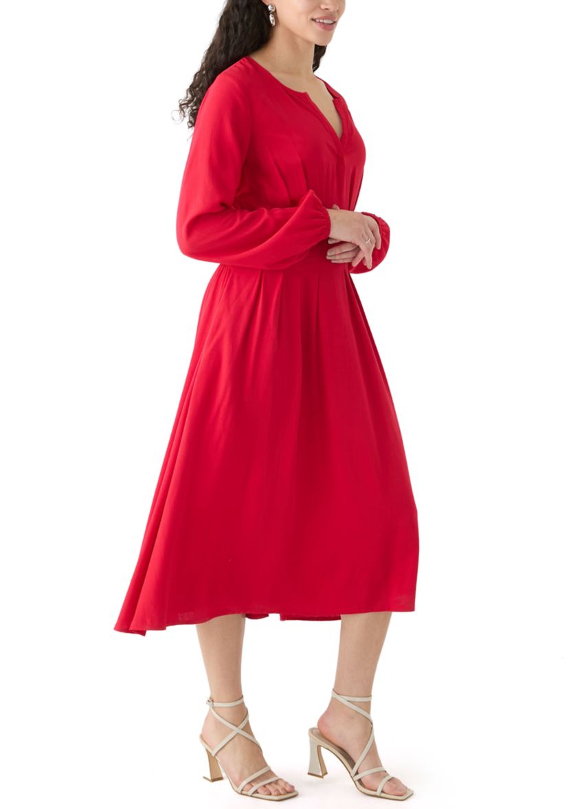 Womens Woven Button Front Midi Dress
