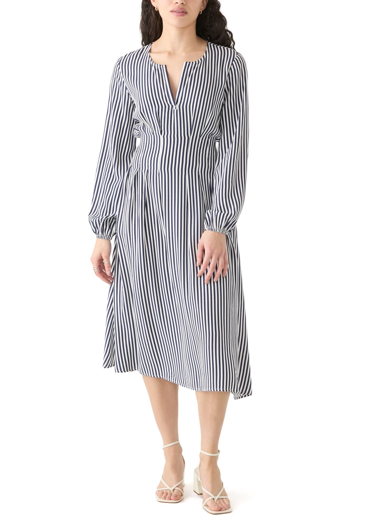 Womens Striped Woven Midi Dress
