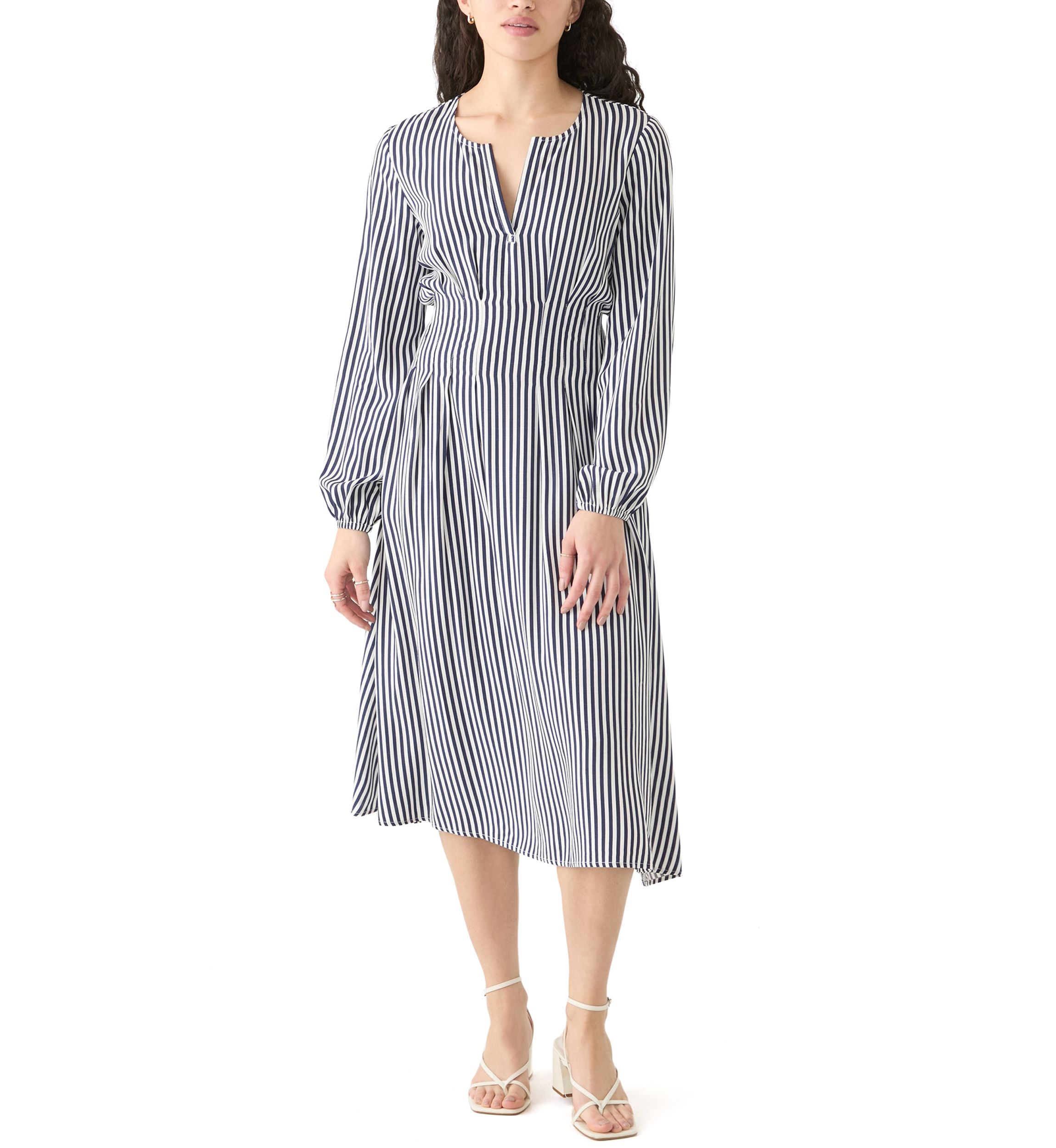 Womens Striped Woven Midi Dress