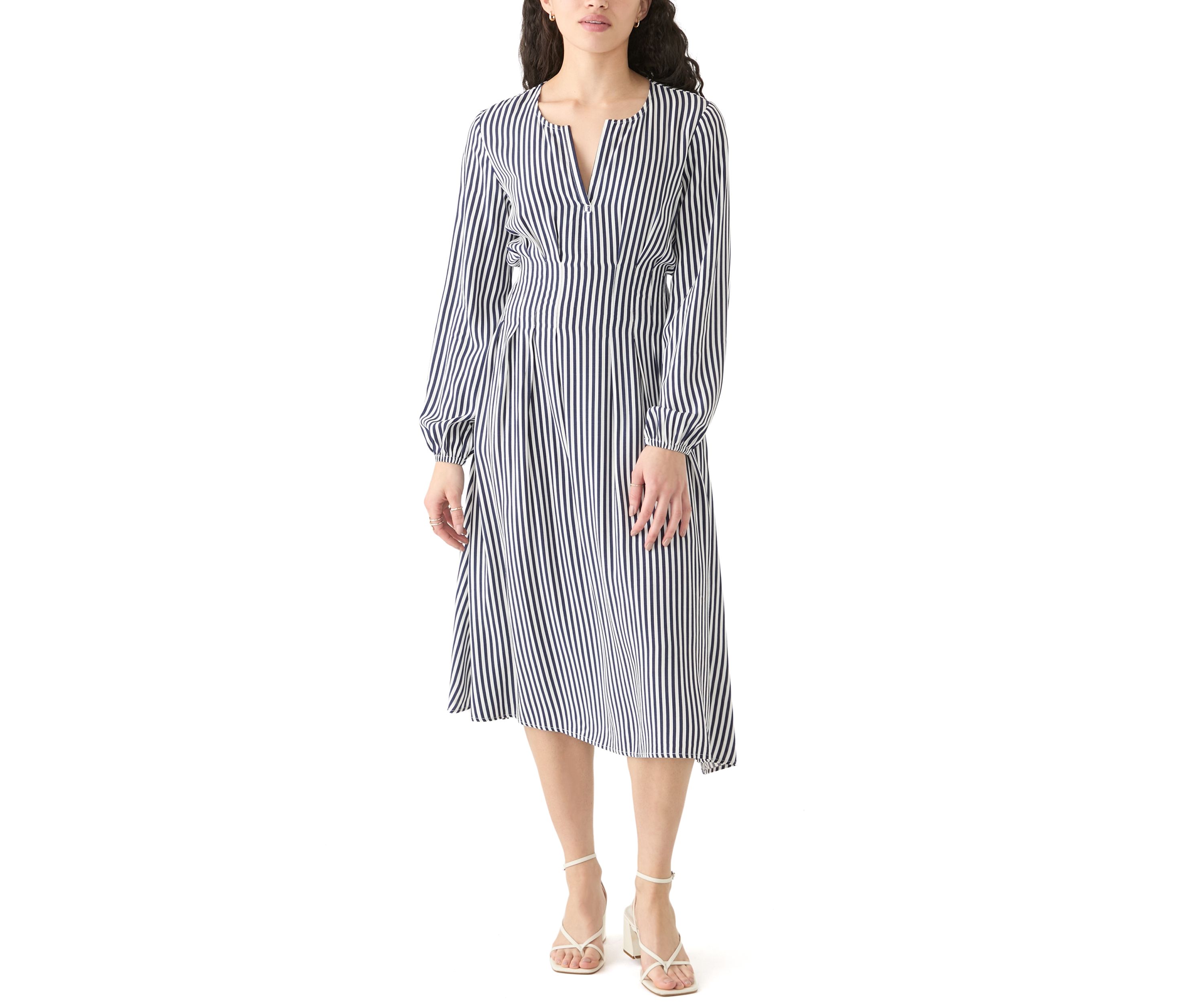 Womens Striped Woven Midi Dress