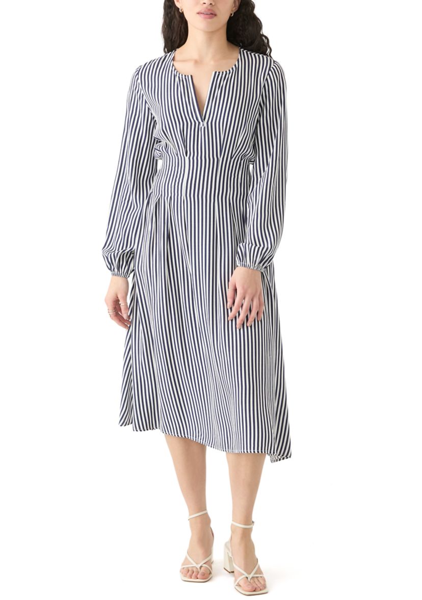 Womens Striped Woven Midi Dress