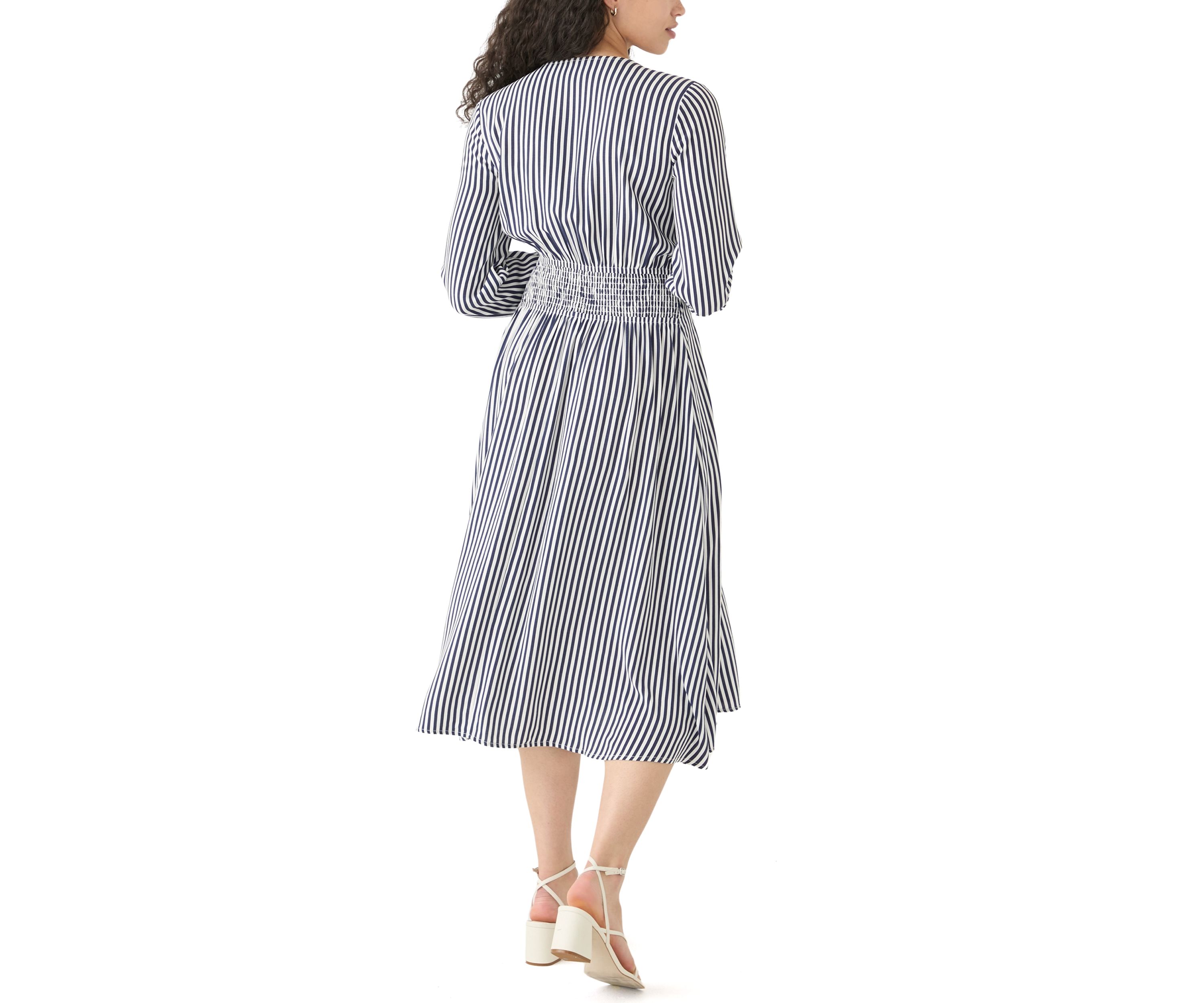 Womens Striped Woven Midi Dress