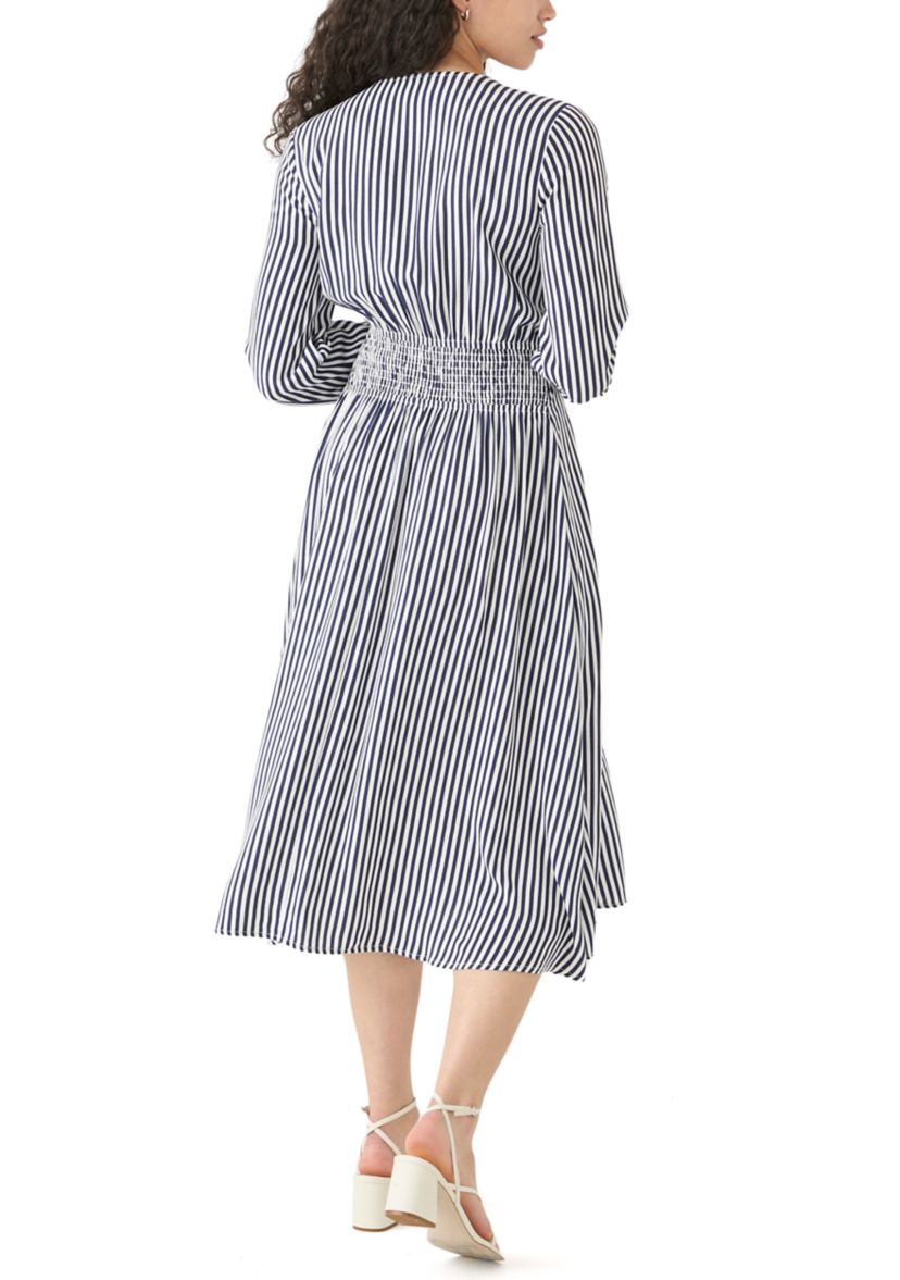 Womens Striped Woven Midi Dress