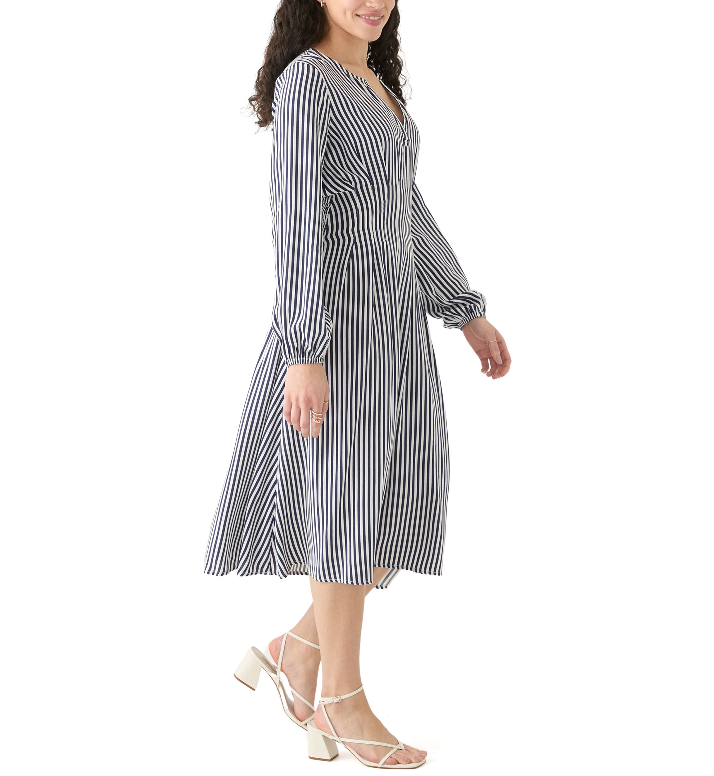 Womens Striped Woven Midi Dress