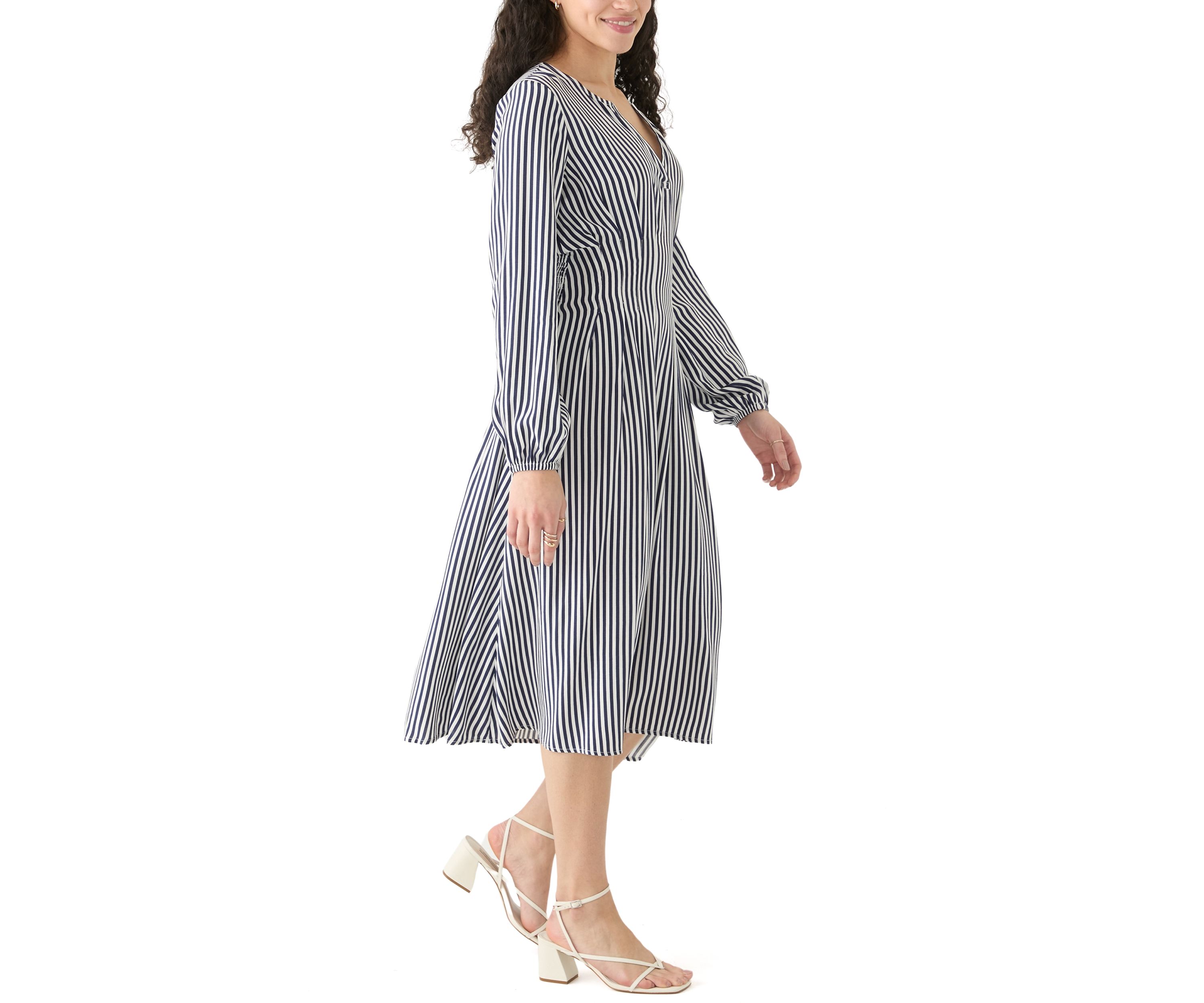 Womens Striped Woven Midi Dress