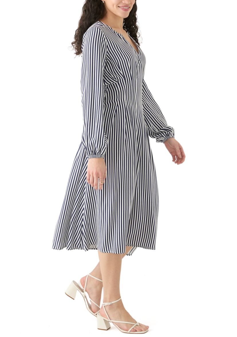 Womens Striped Woven Midi Dress