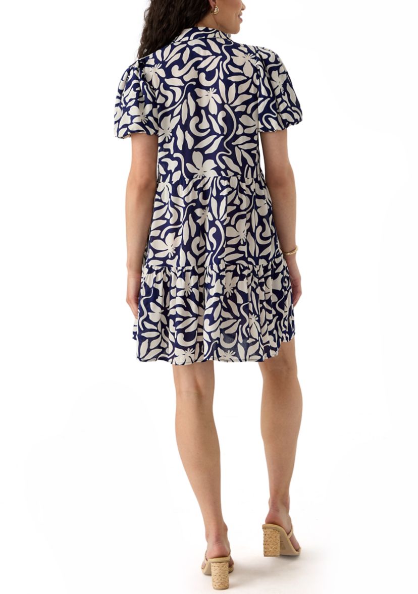 Womens Mini Tiered Printed Shirtdress