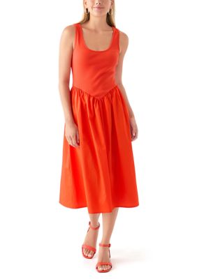 Oak & Trellis Women's Drop Waist Midi Dress, Red, Medium