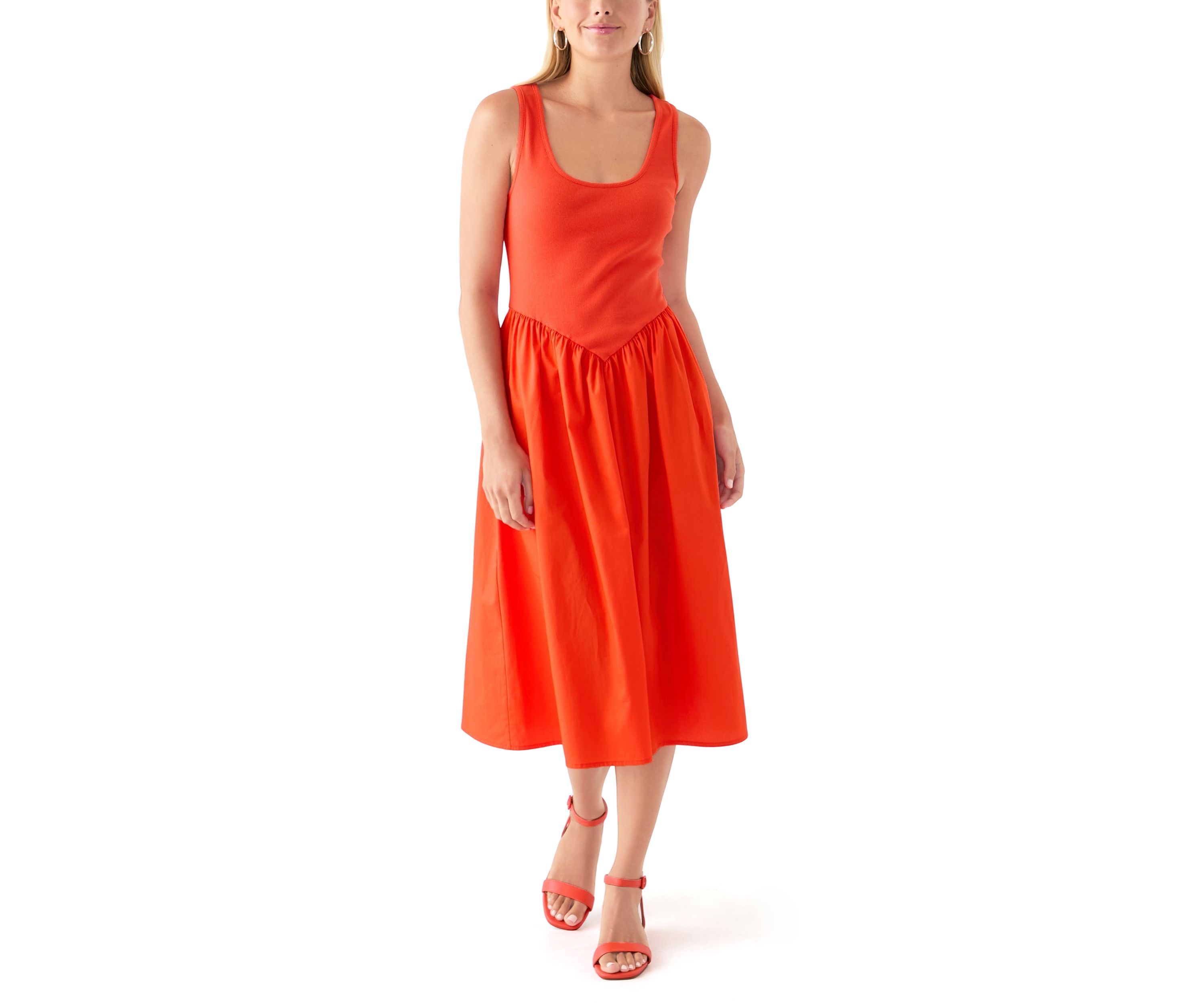 Womens Drop Waist Midi Dress