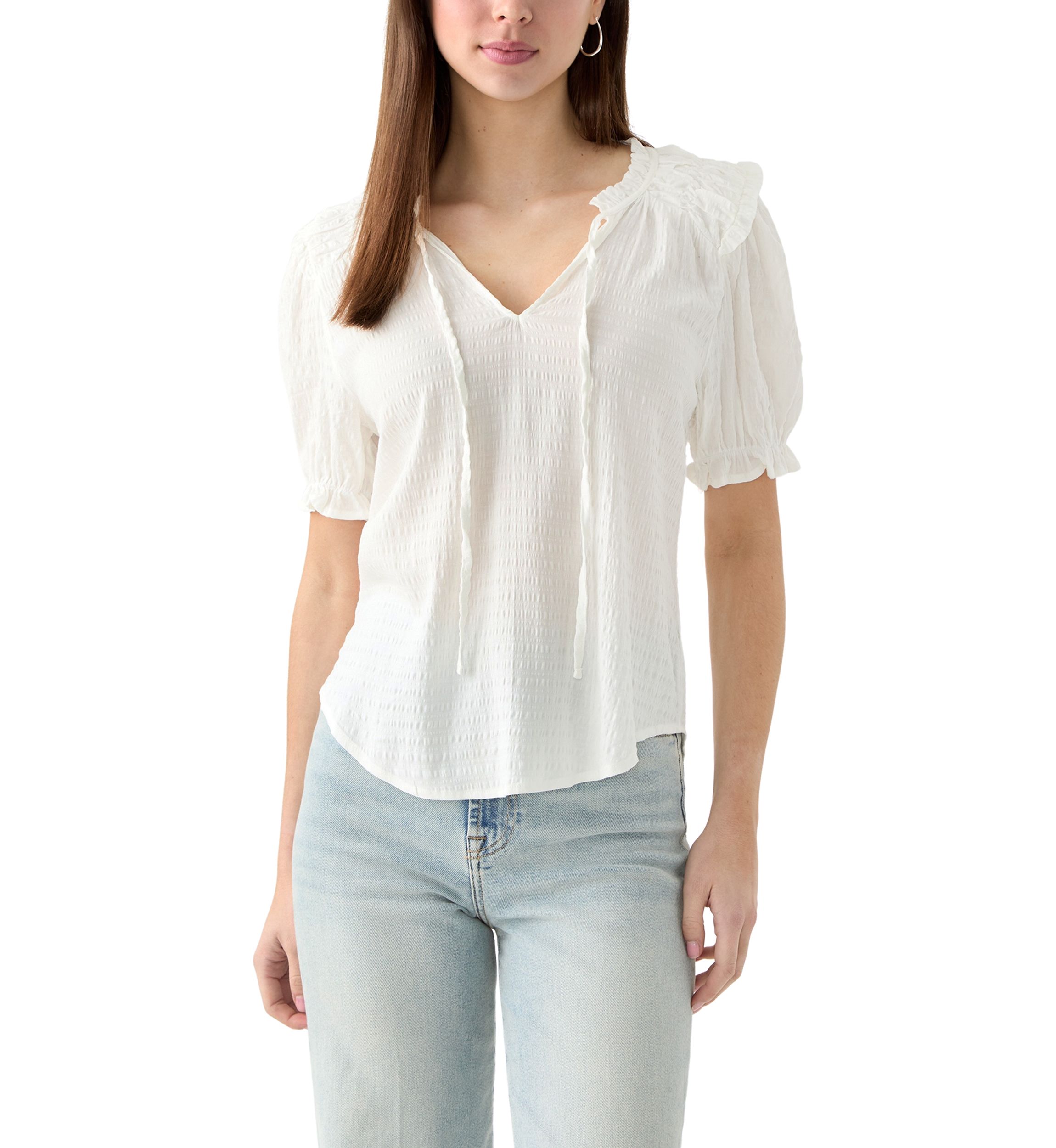 Womens Smocked Puff Sleeve Top