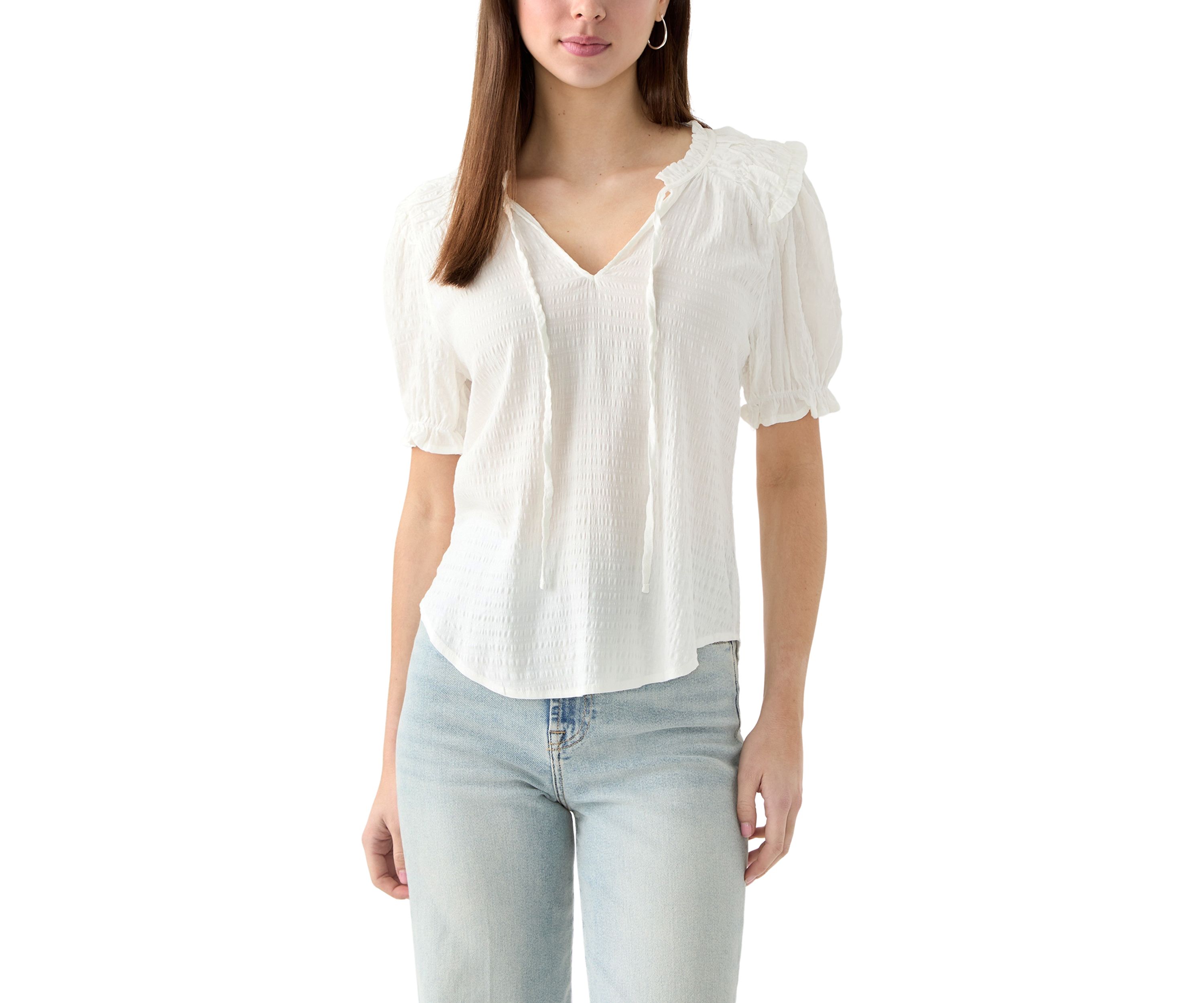Womens Smocked Puff Sleeve Top