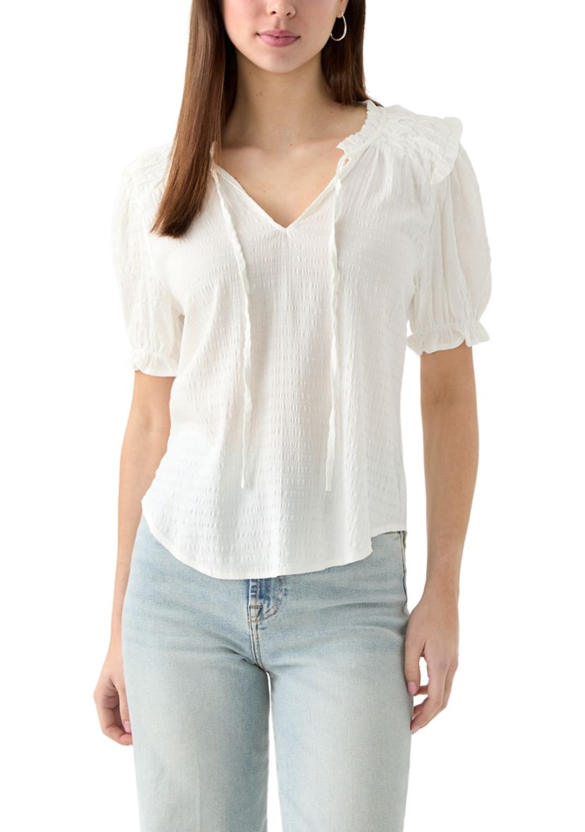 Womens Smocked Puff Sleeve Top