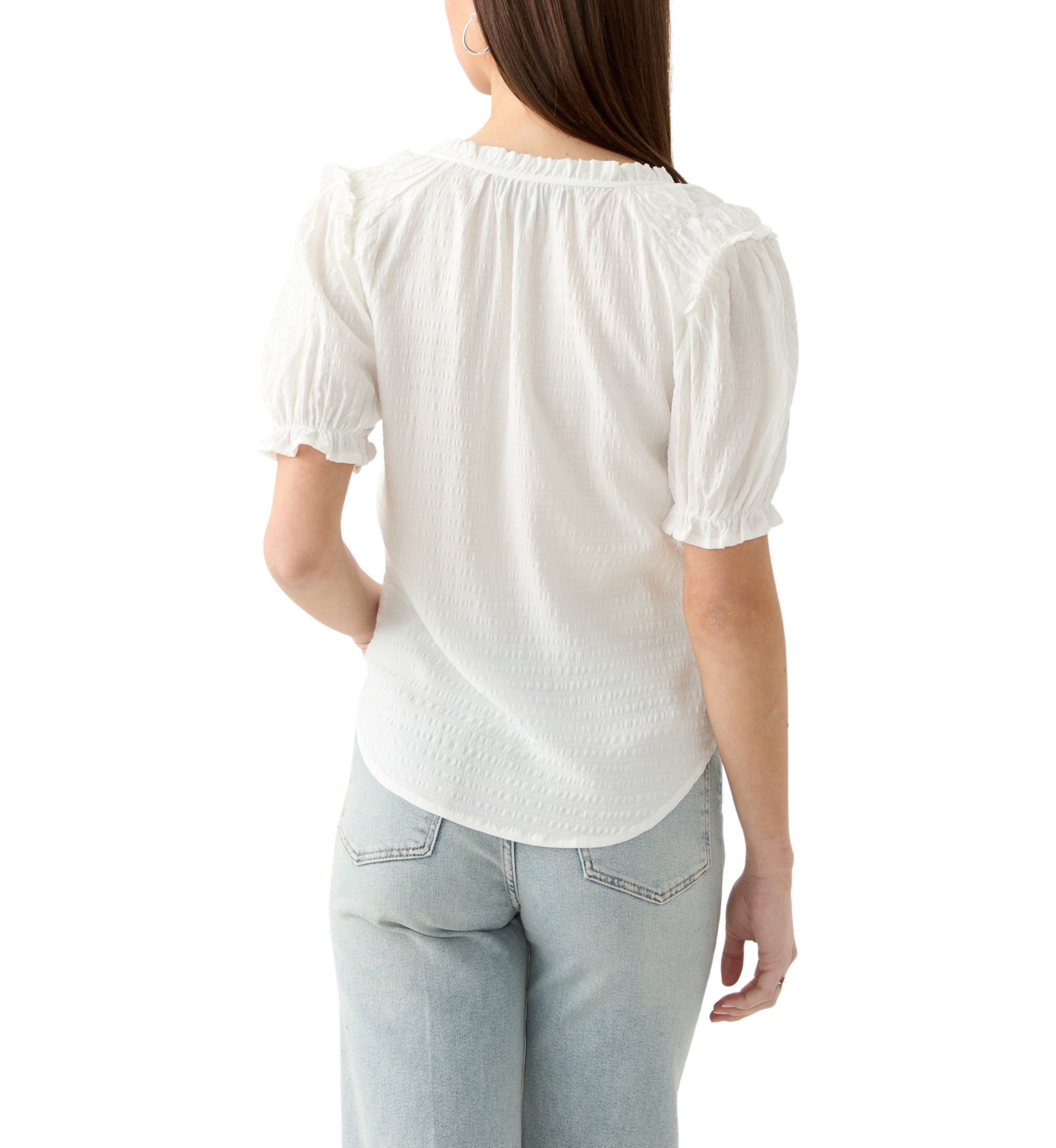 Womens Smocked Puff Sleeve Top