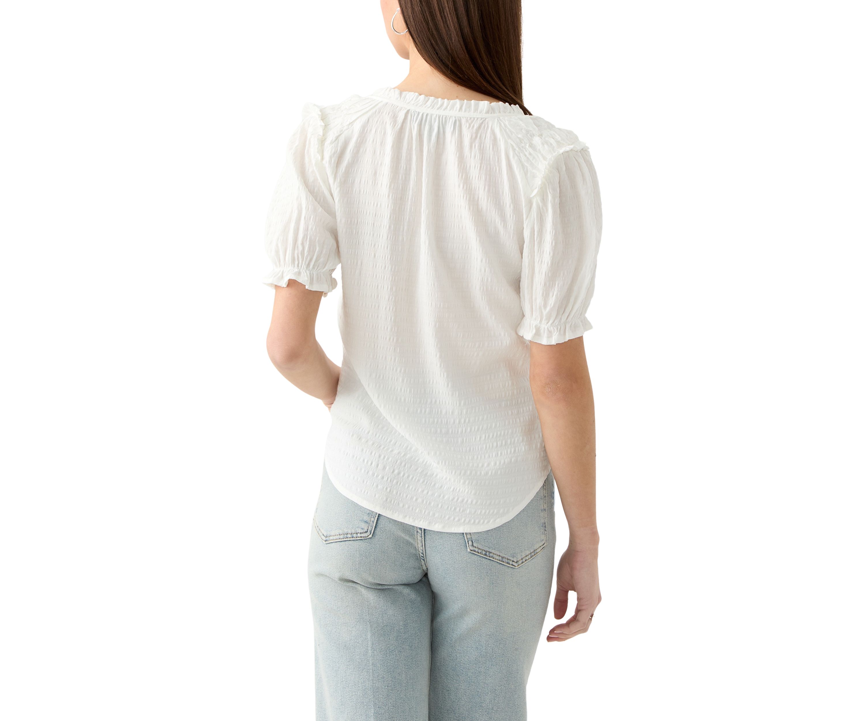 Womens Smocked Puff Sleeve Top