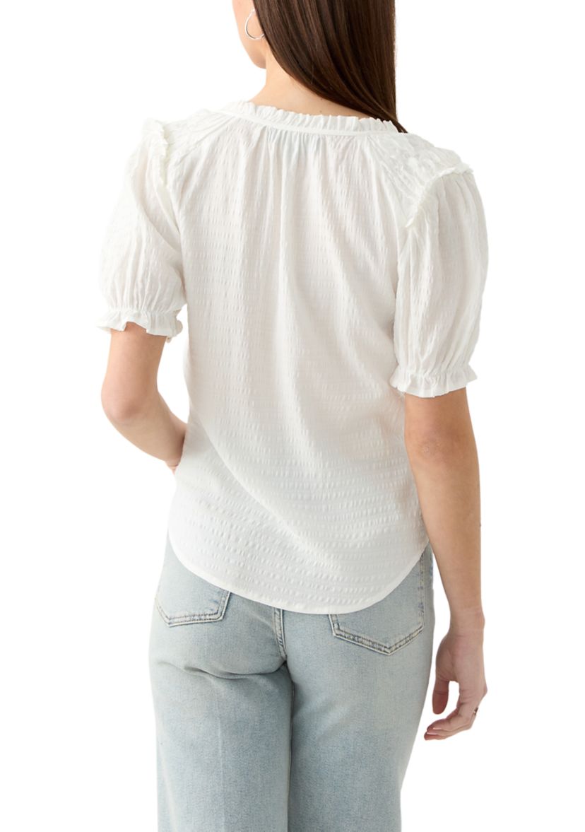 Womens Smocked Puff Sleeve Top