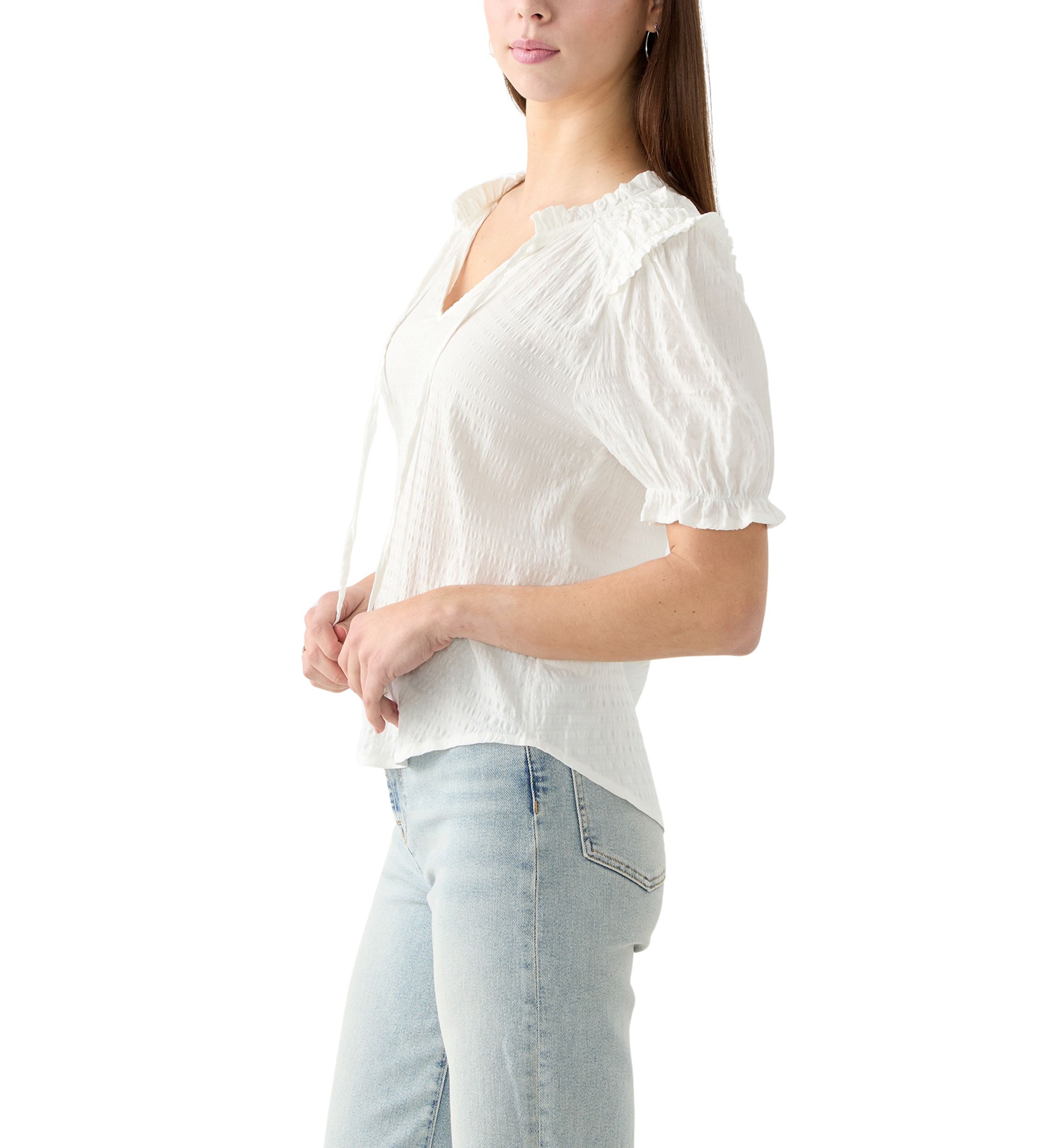 Womens Smocked Puff Sleeve Top