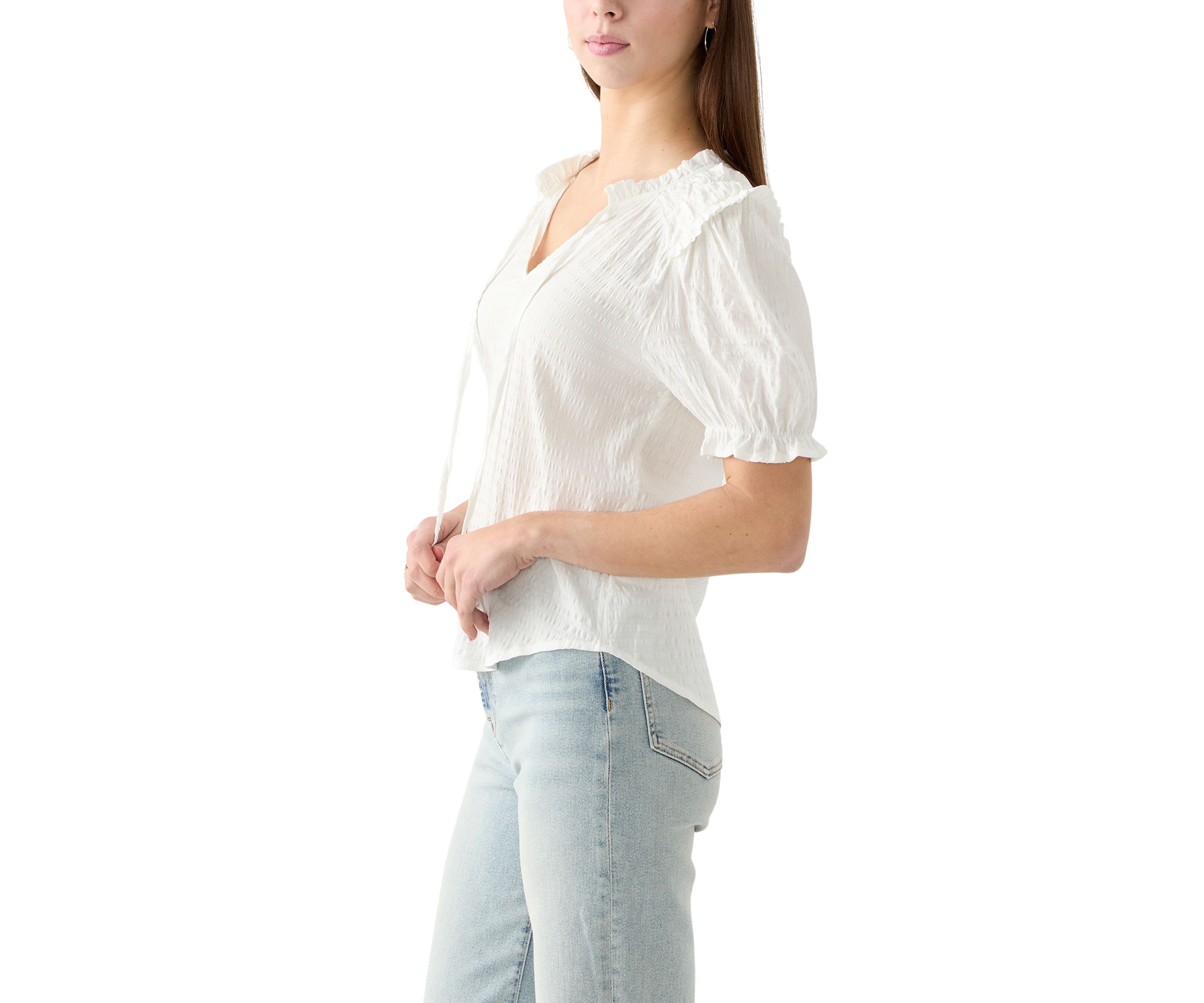 Womens Smocked Puff Sleeve Top