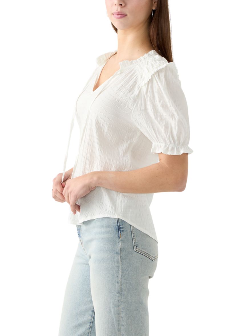 Womens Smocked Puff Sleeve Top
