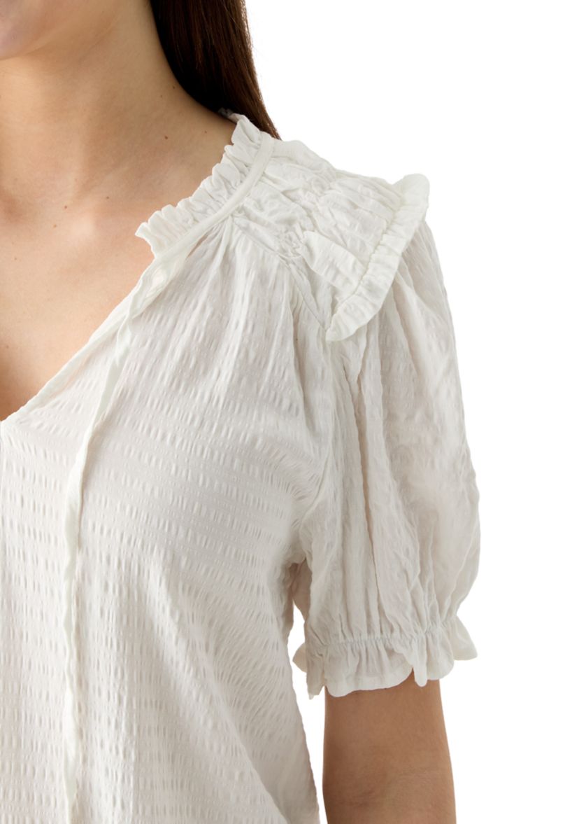 Womens Smocked Puff Sleeve Top