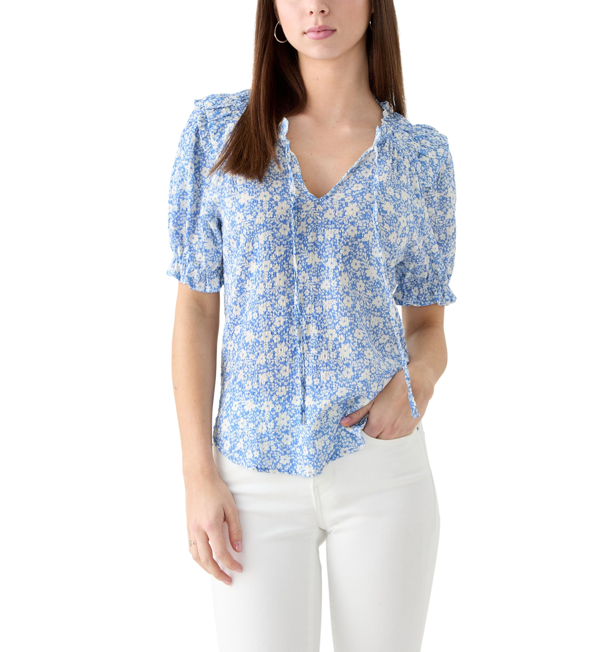 Womens Smocked Puff Sleeve Top