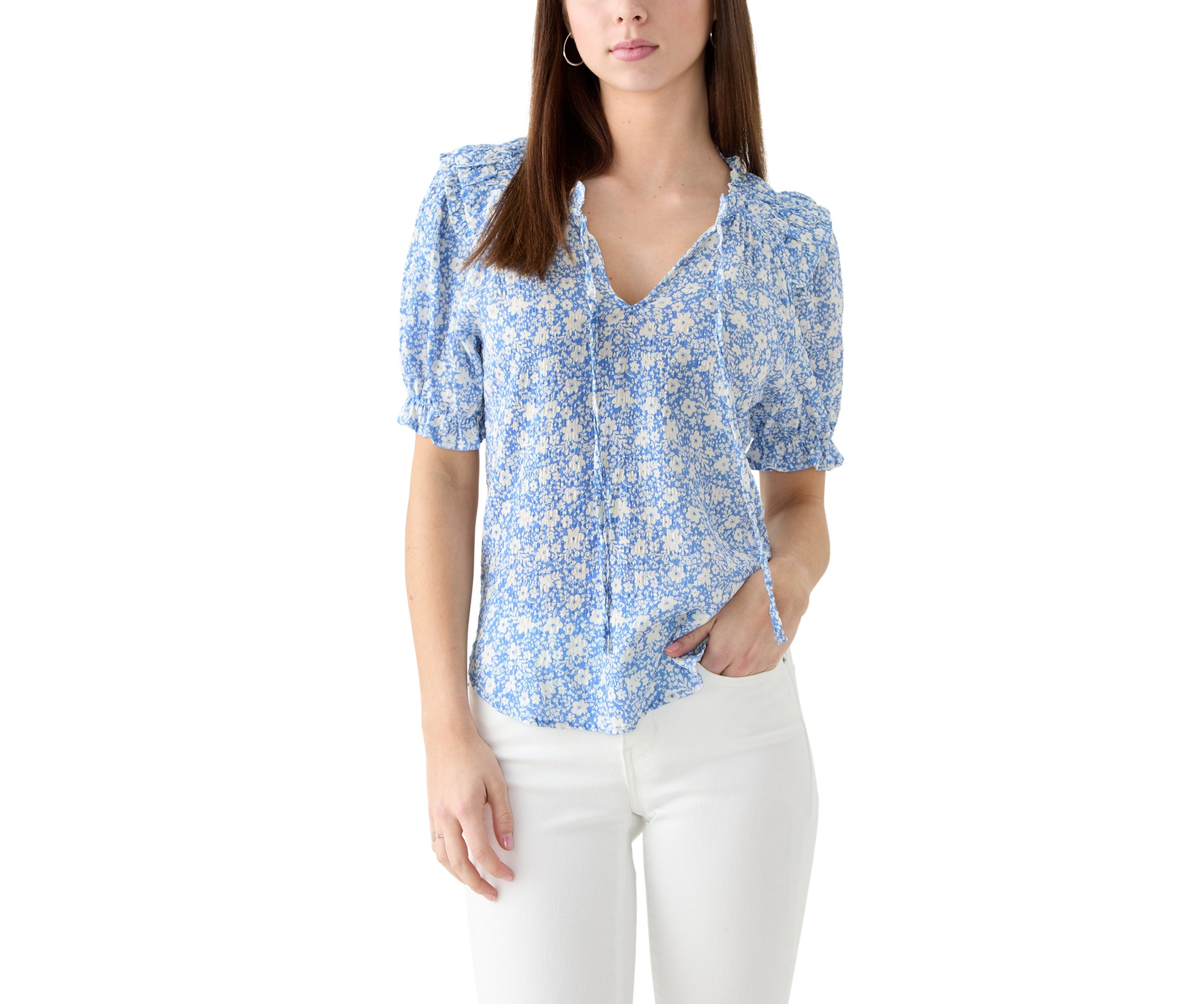 Womens Smocked Puff Sleeve Top