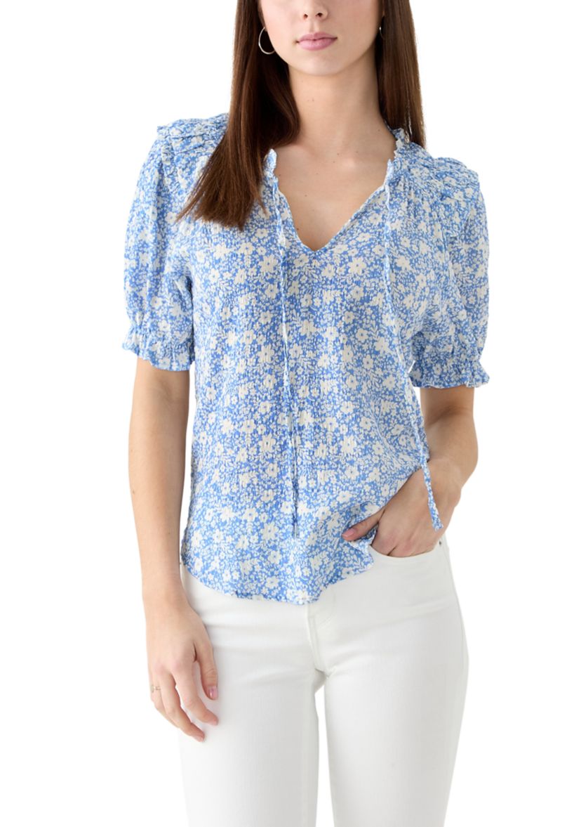 Womens Smocked Puff Sleeve Top