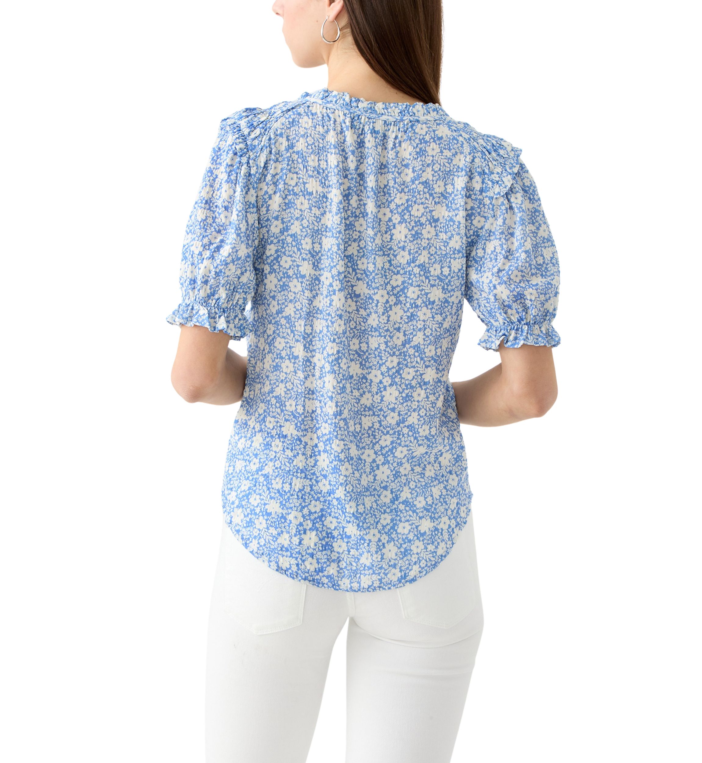 Womens Smocked Puff Sleeve Top