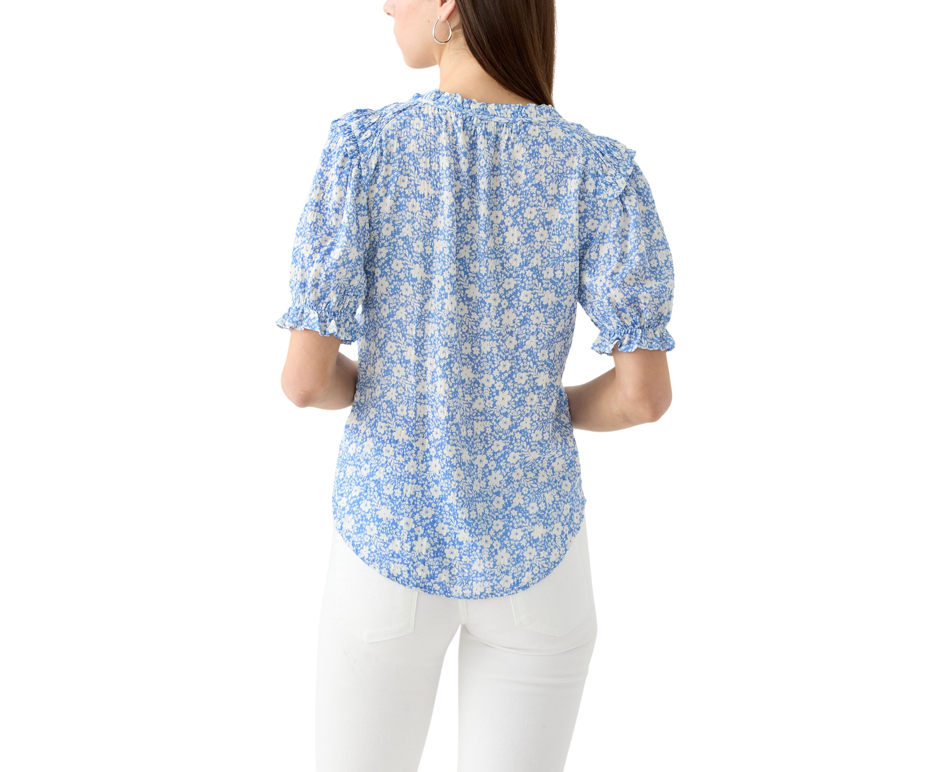 Womens Smocked Puff Sleeve Top