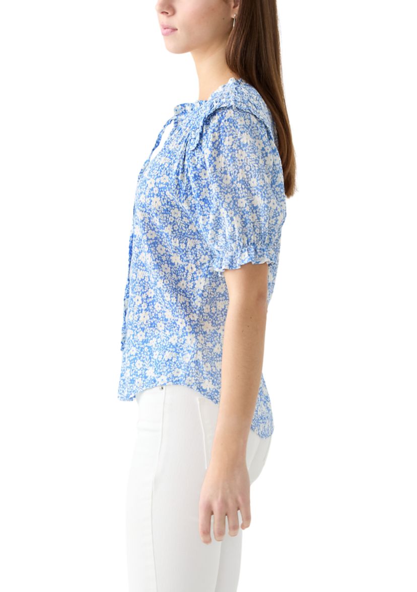 Womens Smocked Puff Sleeve Top