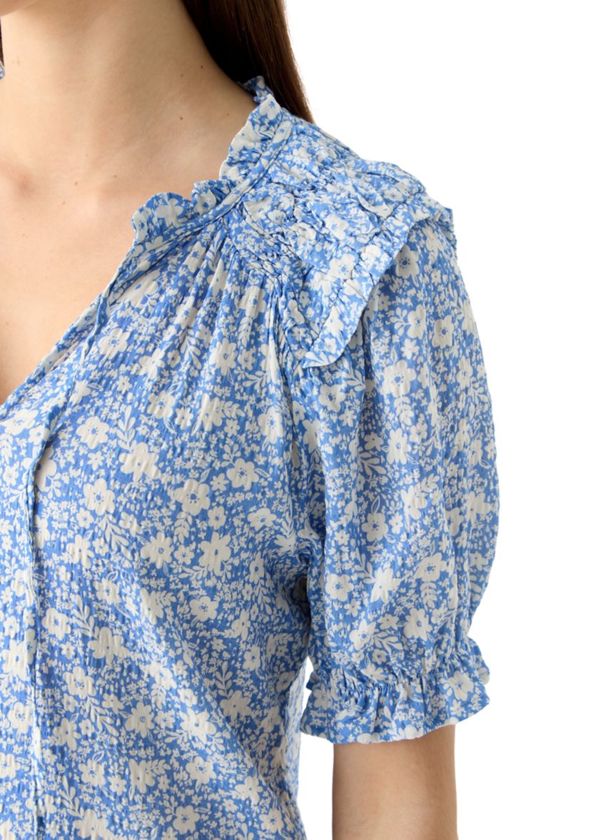 Womens Smocked Puff Sleeve Top