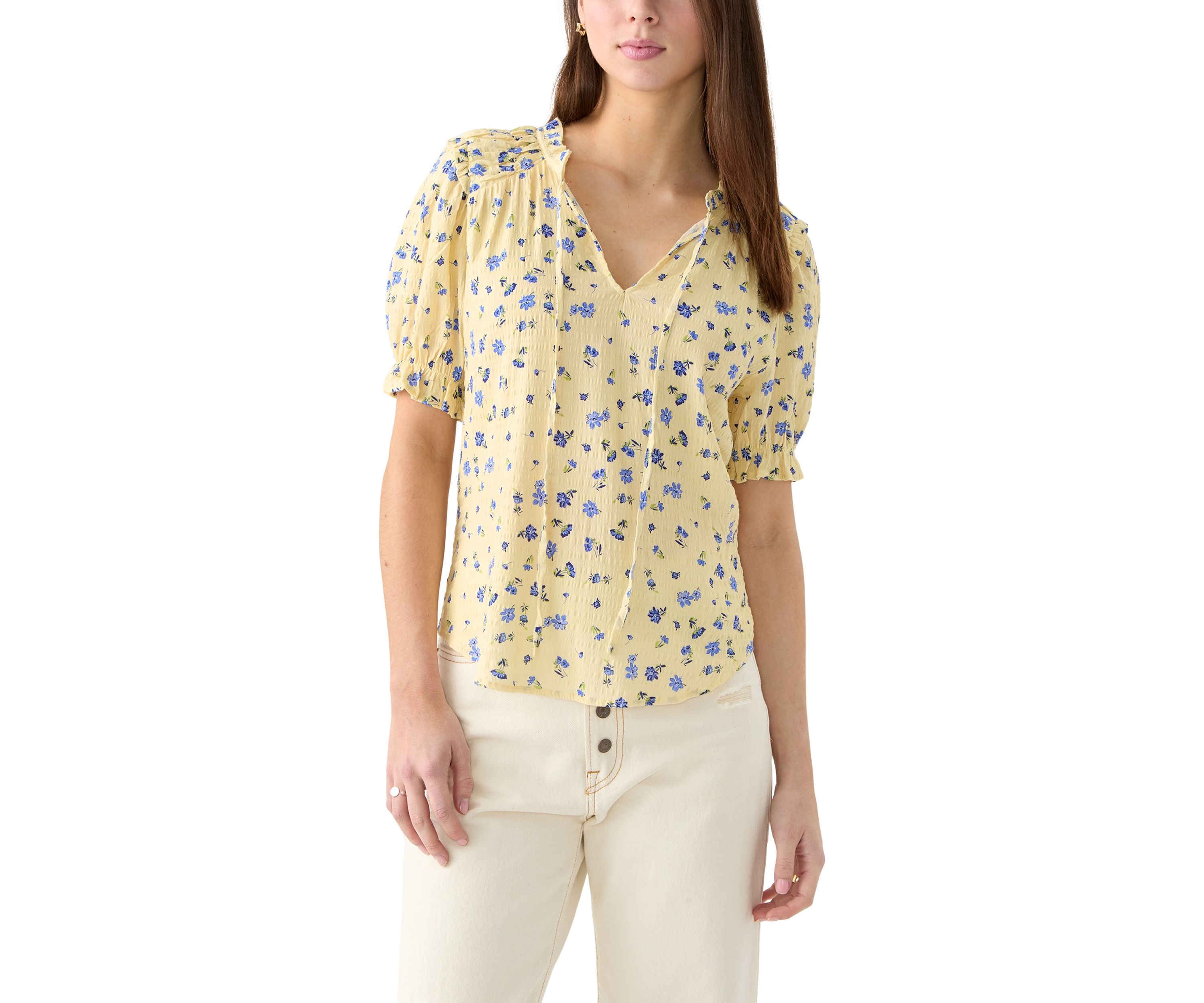 Womens Smocked Puff Sleeve Top