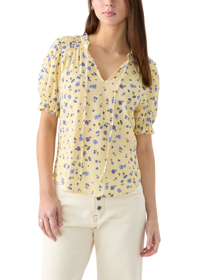 Womens Smocked Puff Sleeve Top