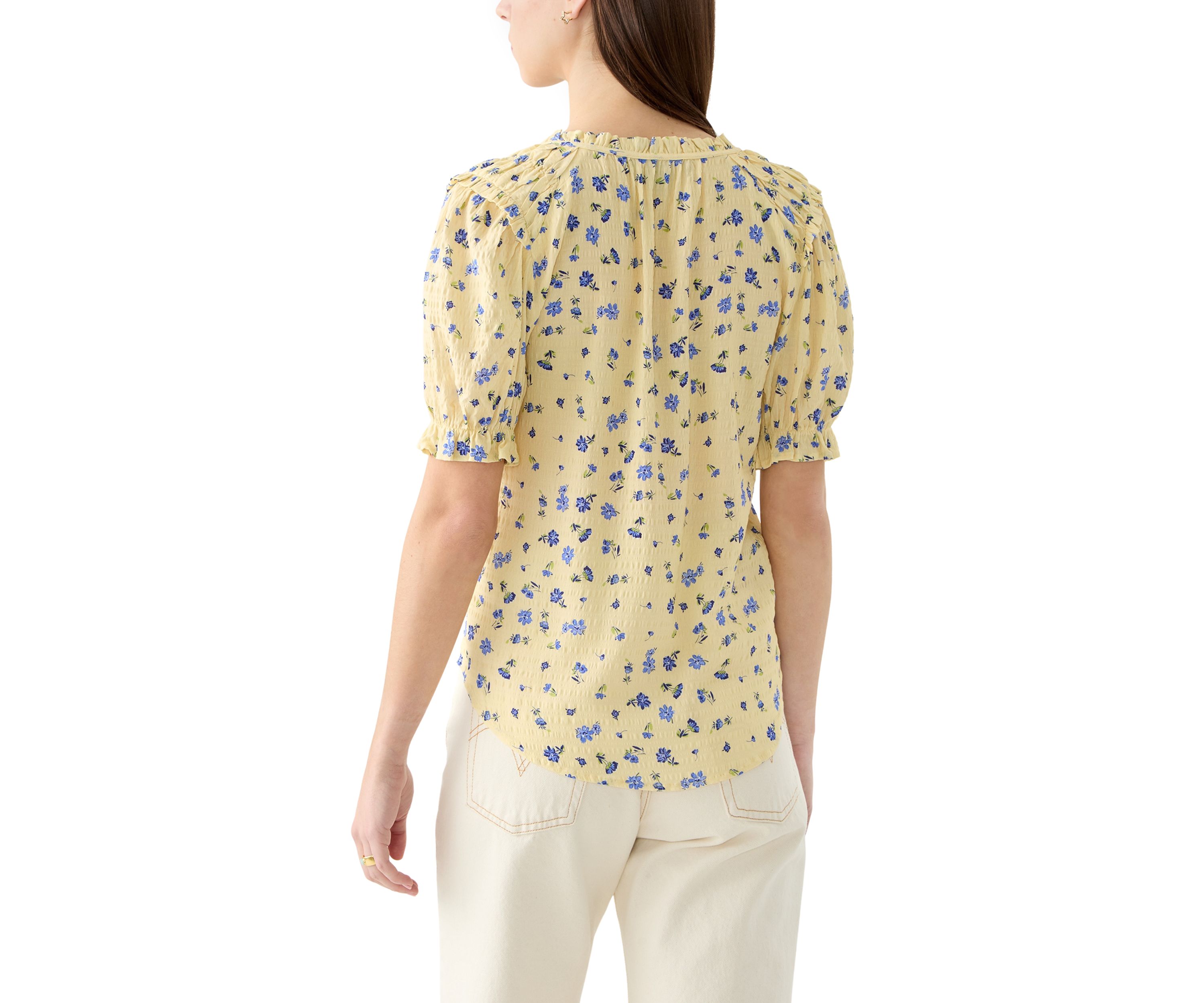 Womens Smocked Puff Sleeve Top