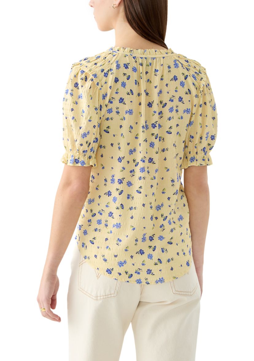 Womens Smocked Puff Sleeve Top