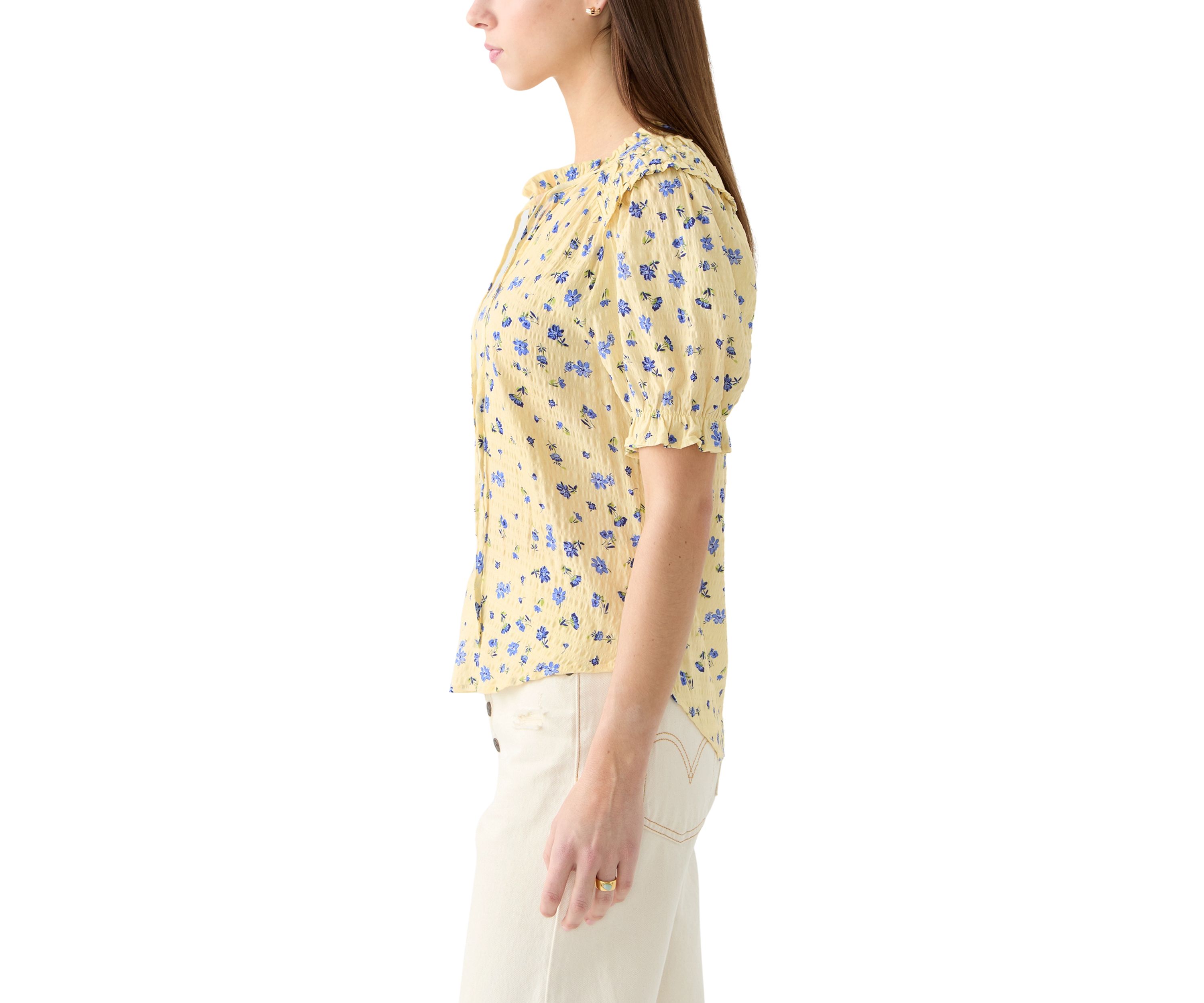 Womens Smocked Puff Sleeve Top
