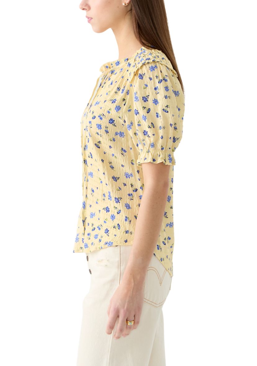Womens Smocked Puff Sleeve Top