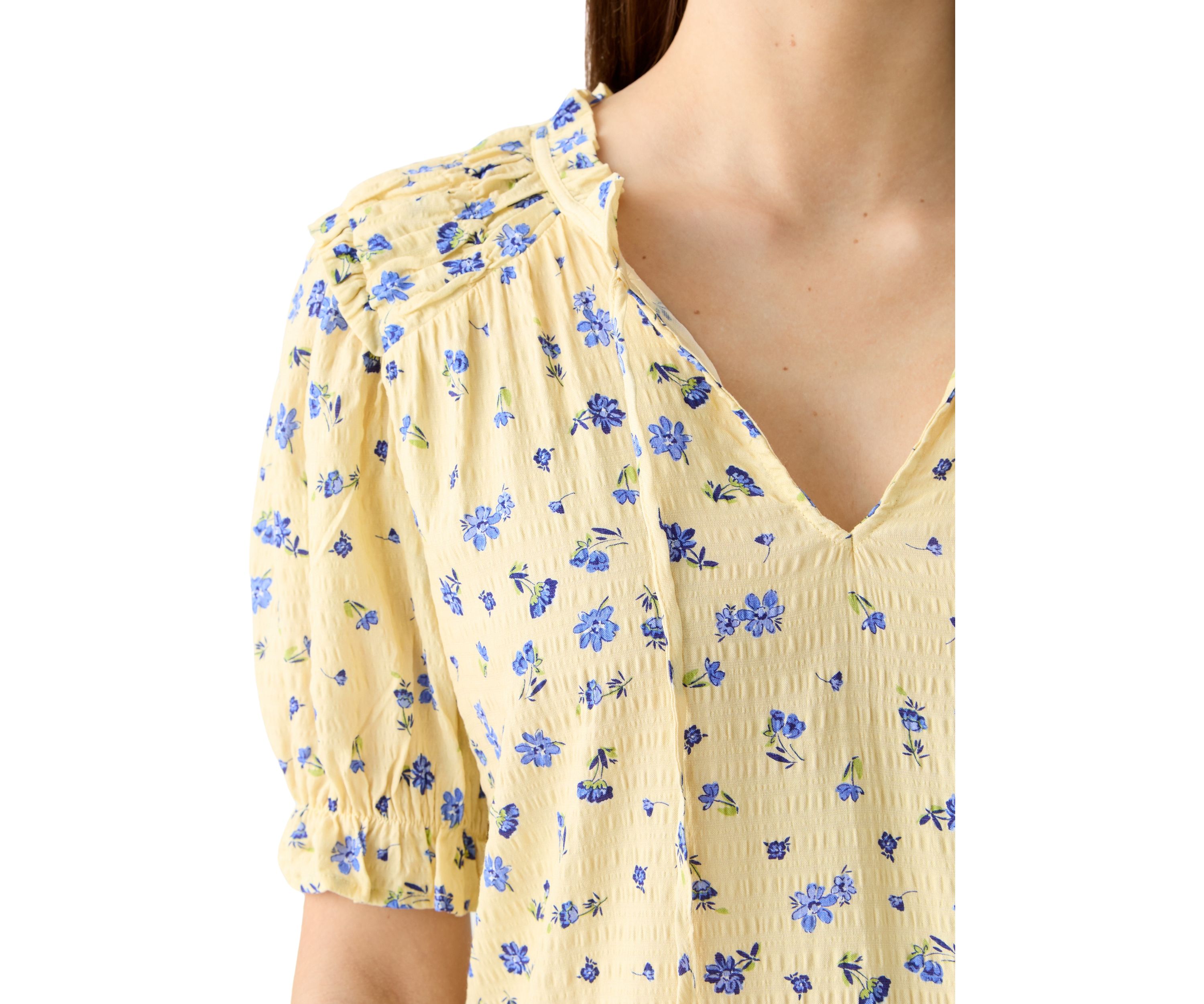 Womens Smocked Puff Sleeve Top