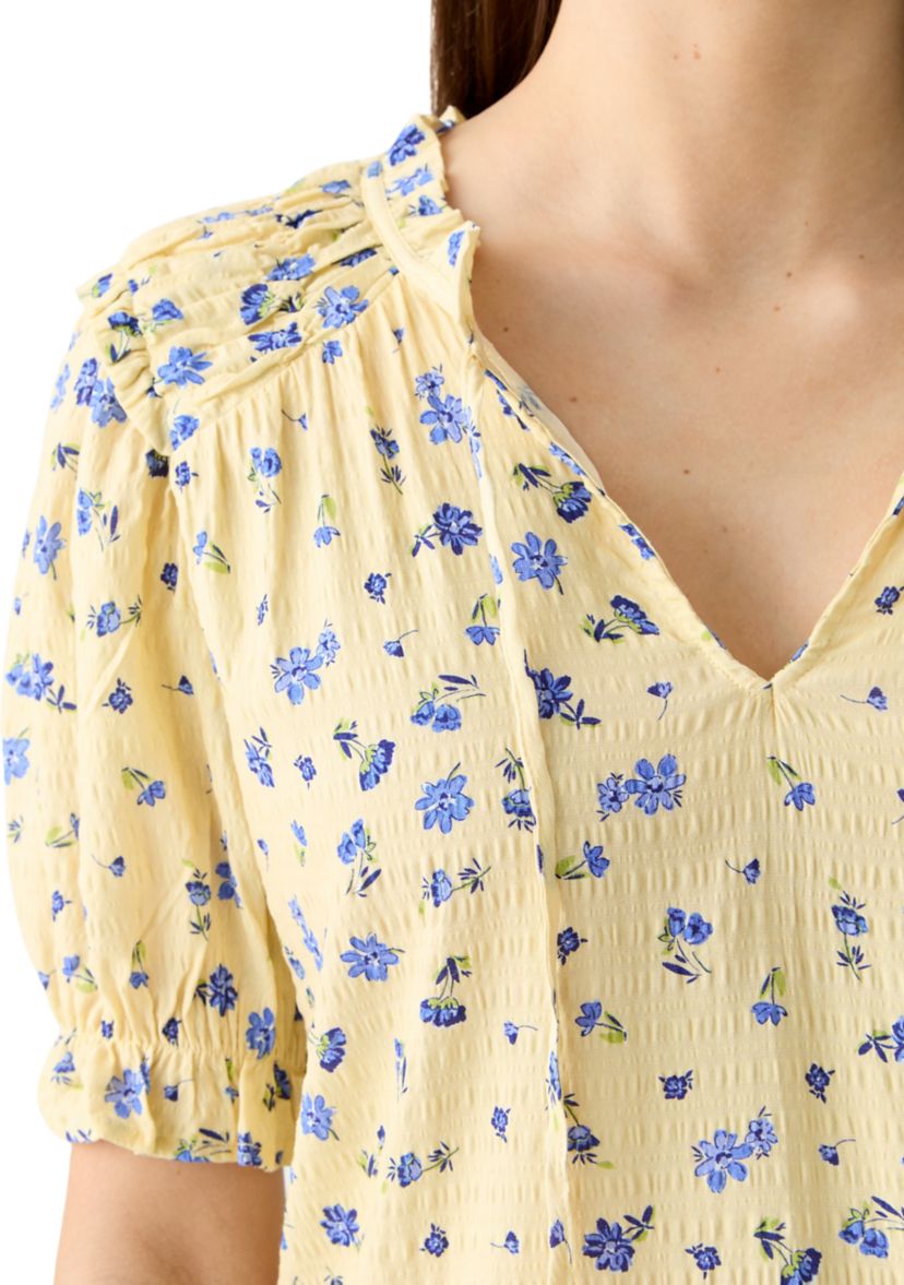 Womens Smocked Puff Sleeve Top