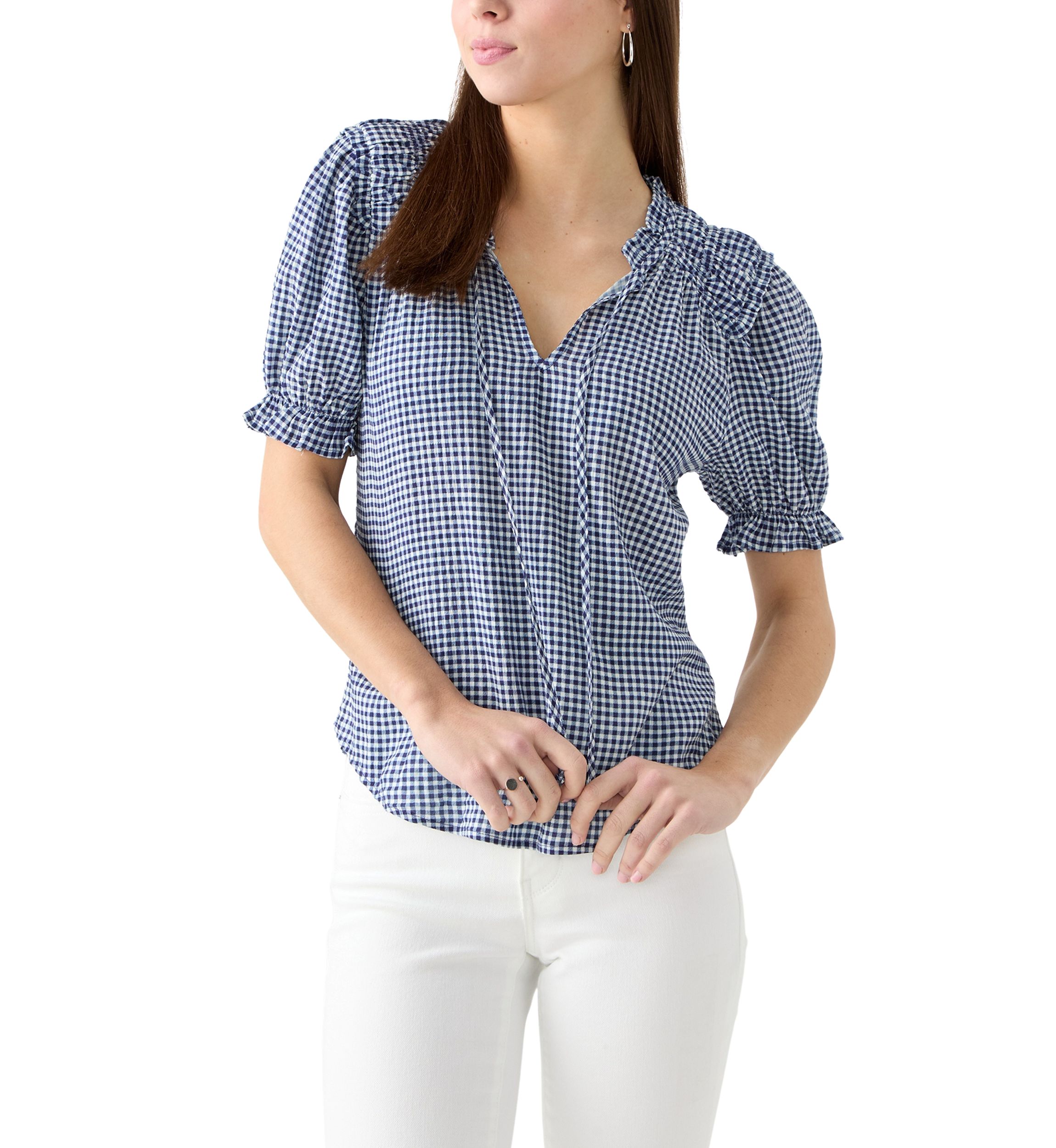 Womens Smocked Puff Sleeve Top