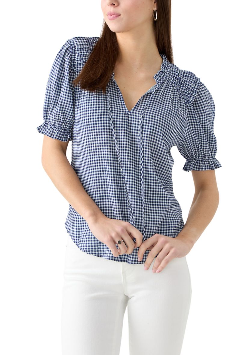 Womens Smocked Puff Sleeve Top