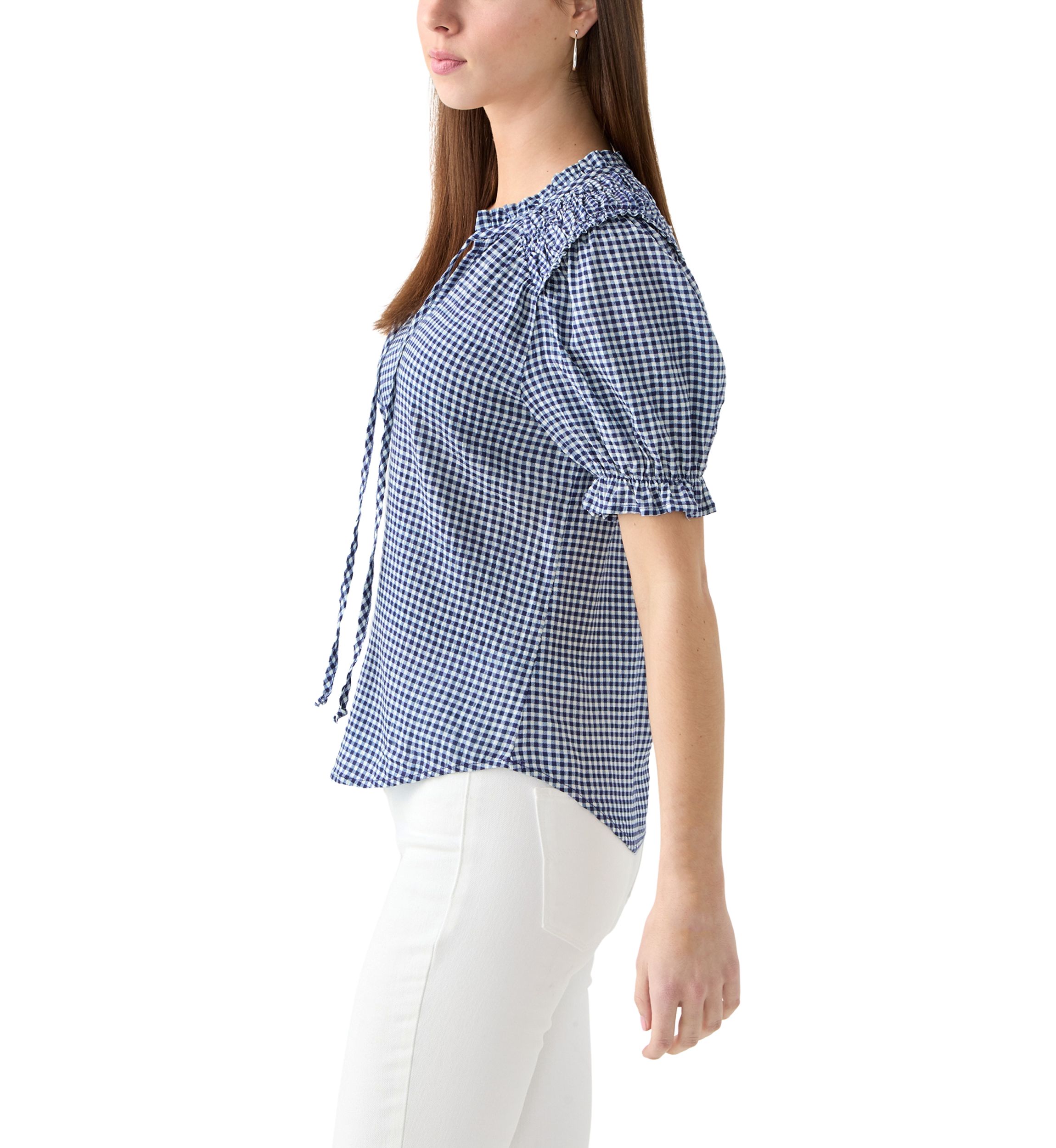 Womens Smocked Puff Sleeve Top