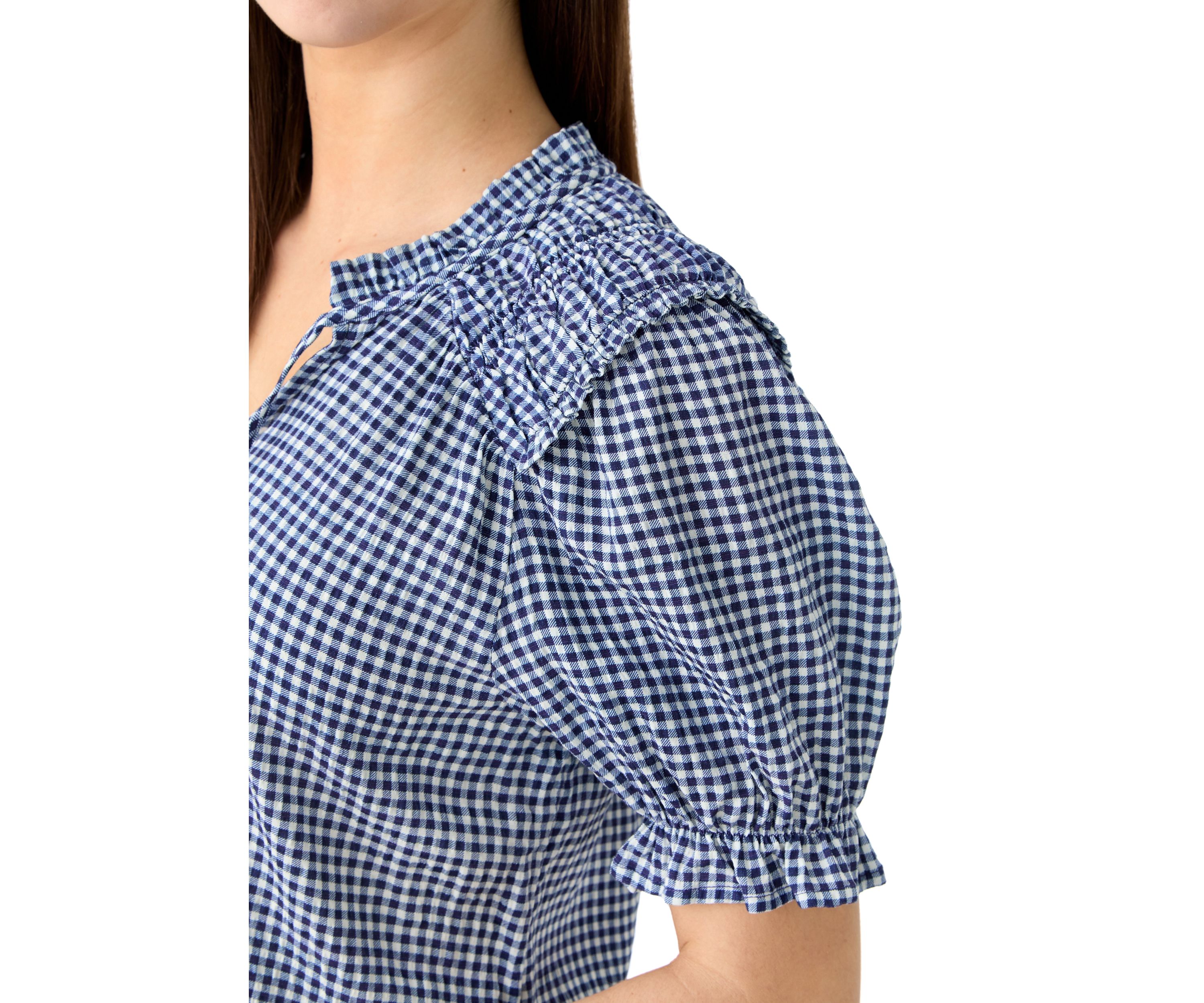 Womens Smocked Puff Sleeve Top