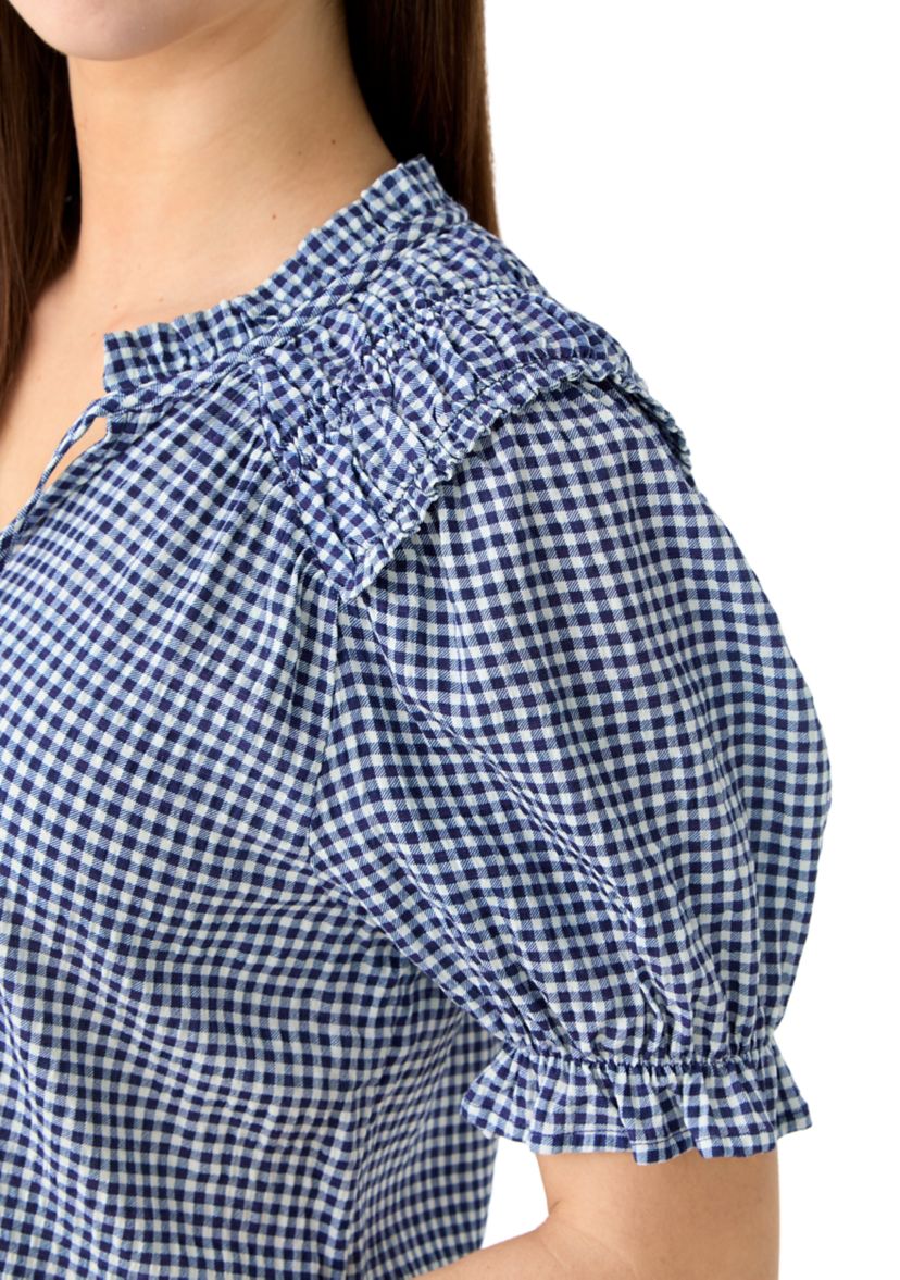 Womens Smocked Puff Sleeve Top