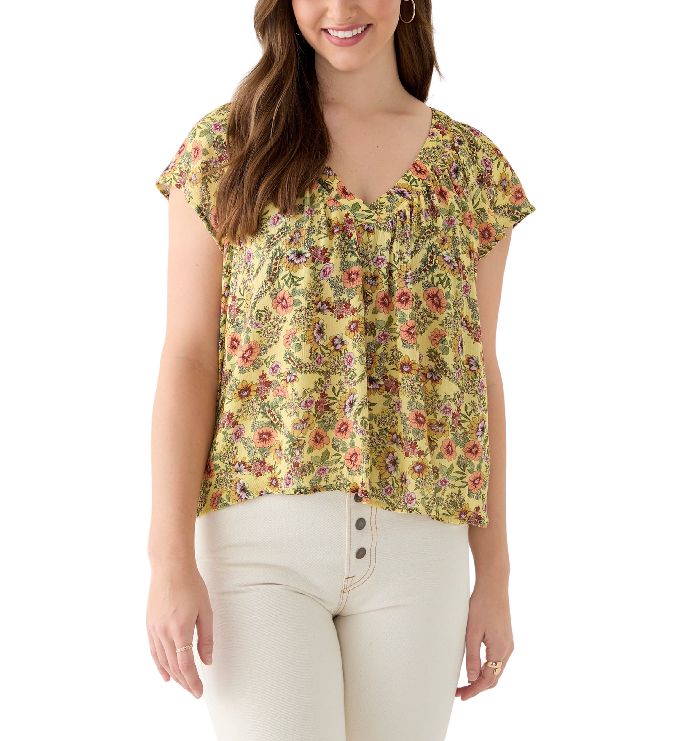 Womens Printed Flutter Sleeve Blouse