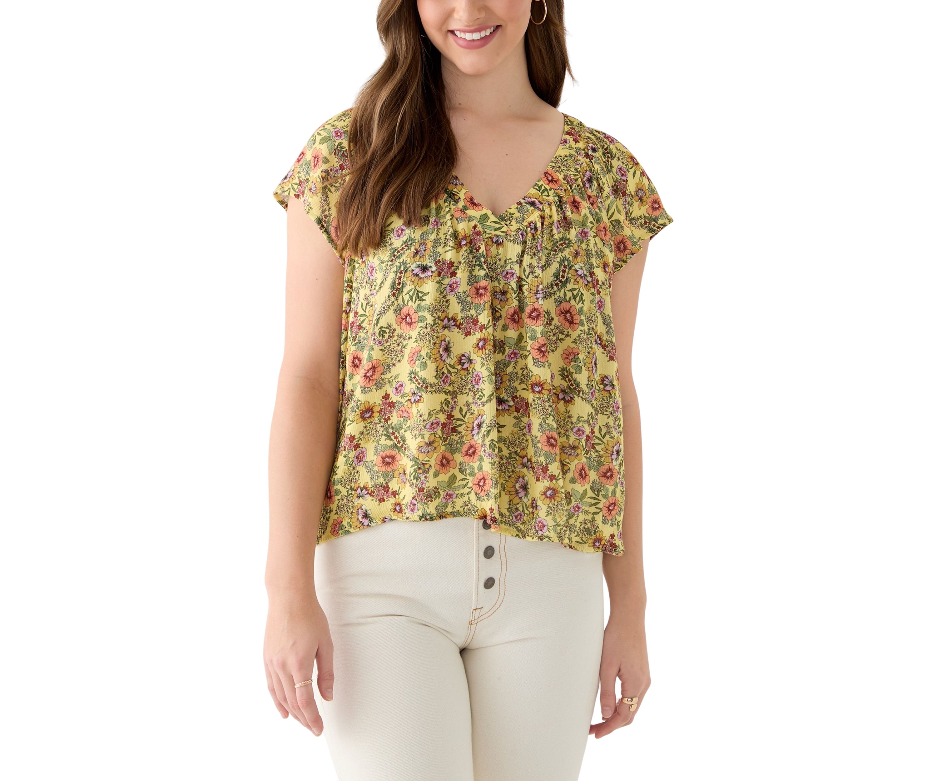 Womens Printed Flutter Sleeve Blouse