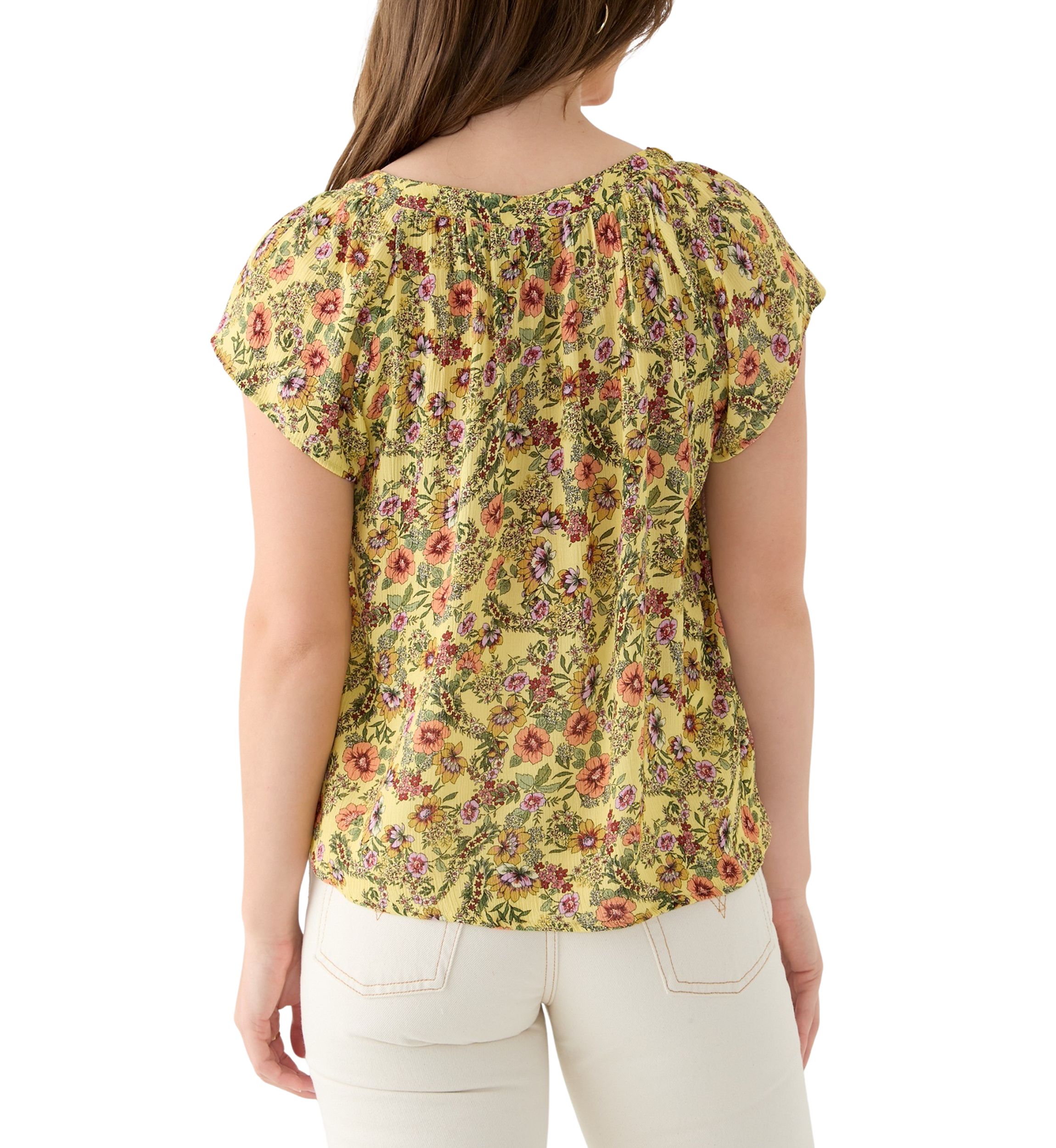 Womens Printed Flutter Sleeve Blouse