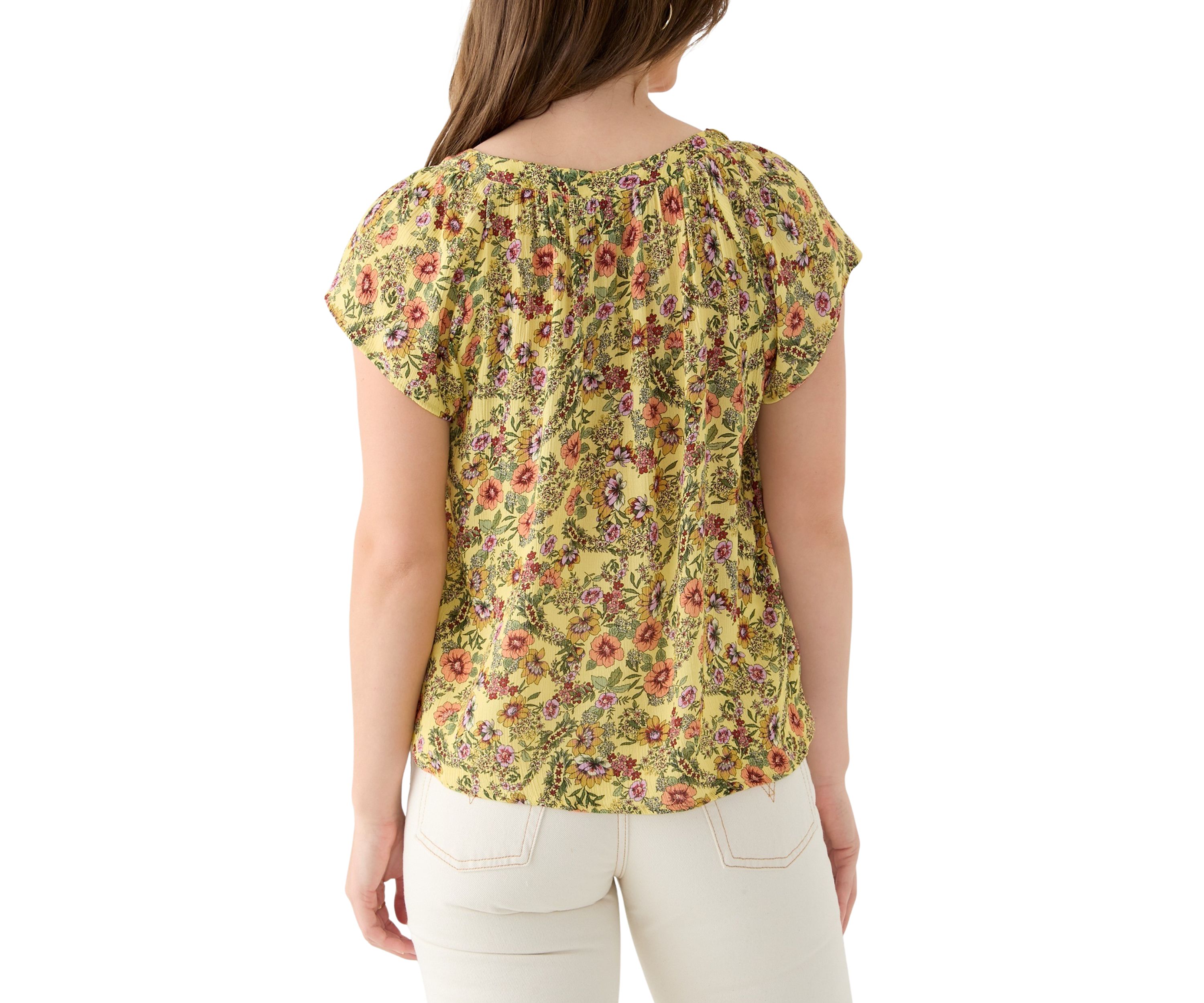 Womens Printed Flutter Sleeve Blouse