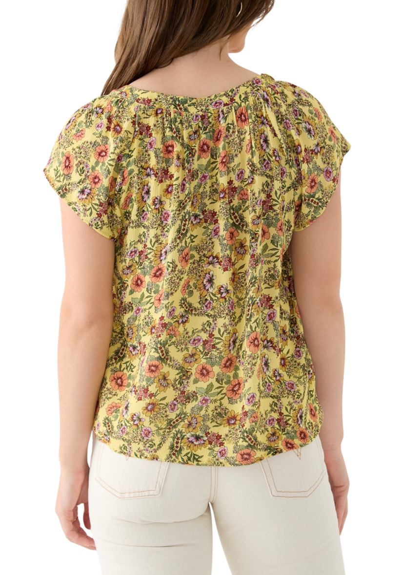 Womens Printed Flutter Sleeve Blouse